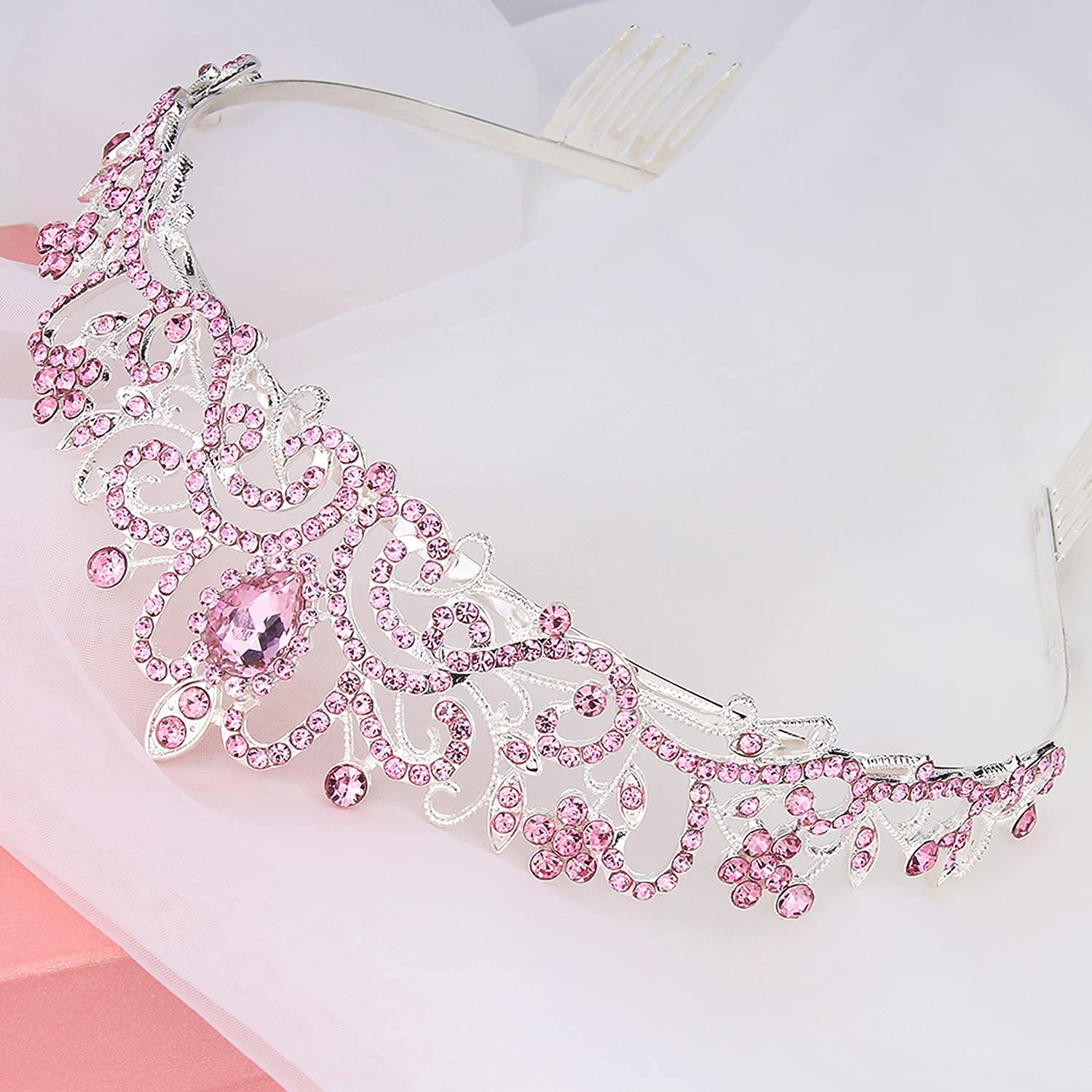 Cocide Pink Tiara And Crowns For Girls Crystal Headband Princess Rhinestone Crown With Combs Bride Headbands Bridal Wedding Prom