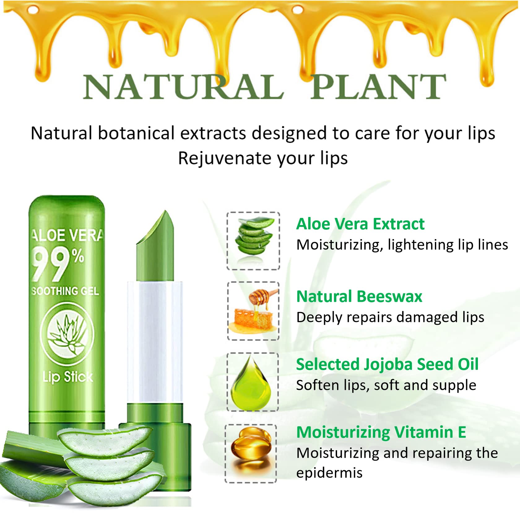 4 Pack Aloe Vera Lipstick,Long Wear Nourishing Lip Stick,Waterproof Moisturizing Color Changing Lip Balm Lipstick,Lip Gloss,Magi