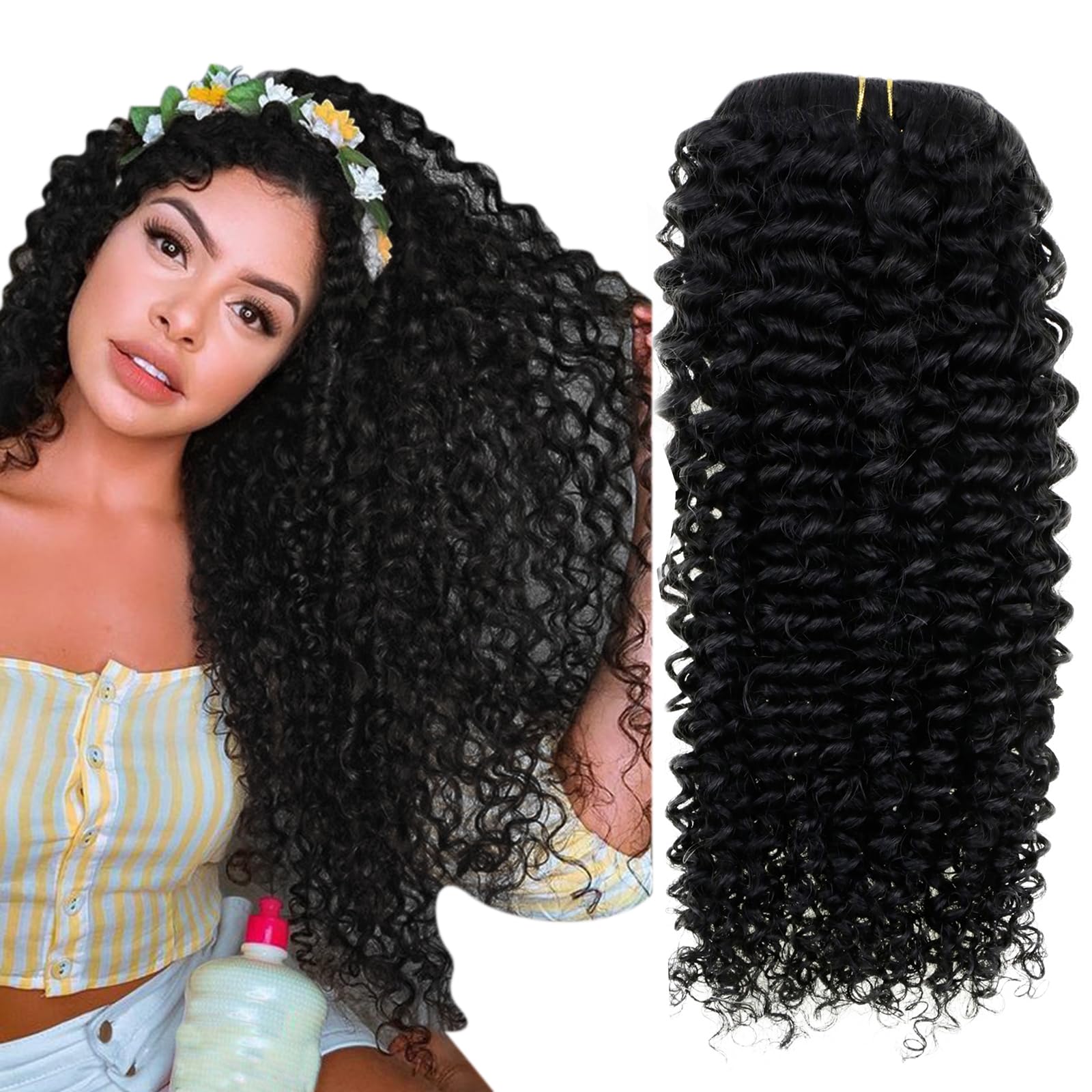 Hetto Curly Clip in Hair Extensions Human Hair Kinky Curly Hair Clip in Human Hair Extensions #1 Jet Black Jerry Curly Clip in E