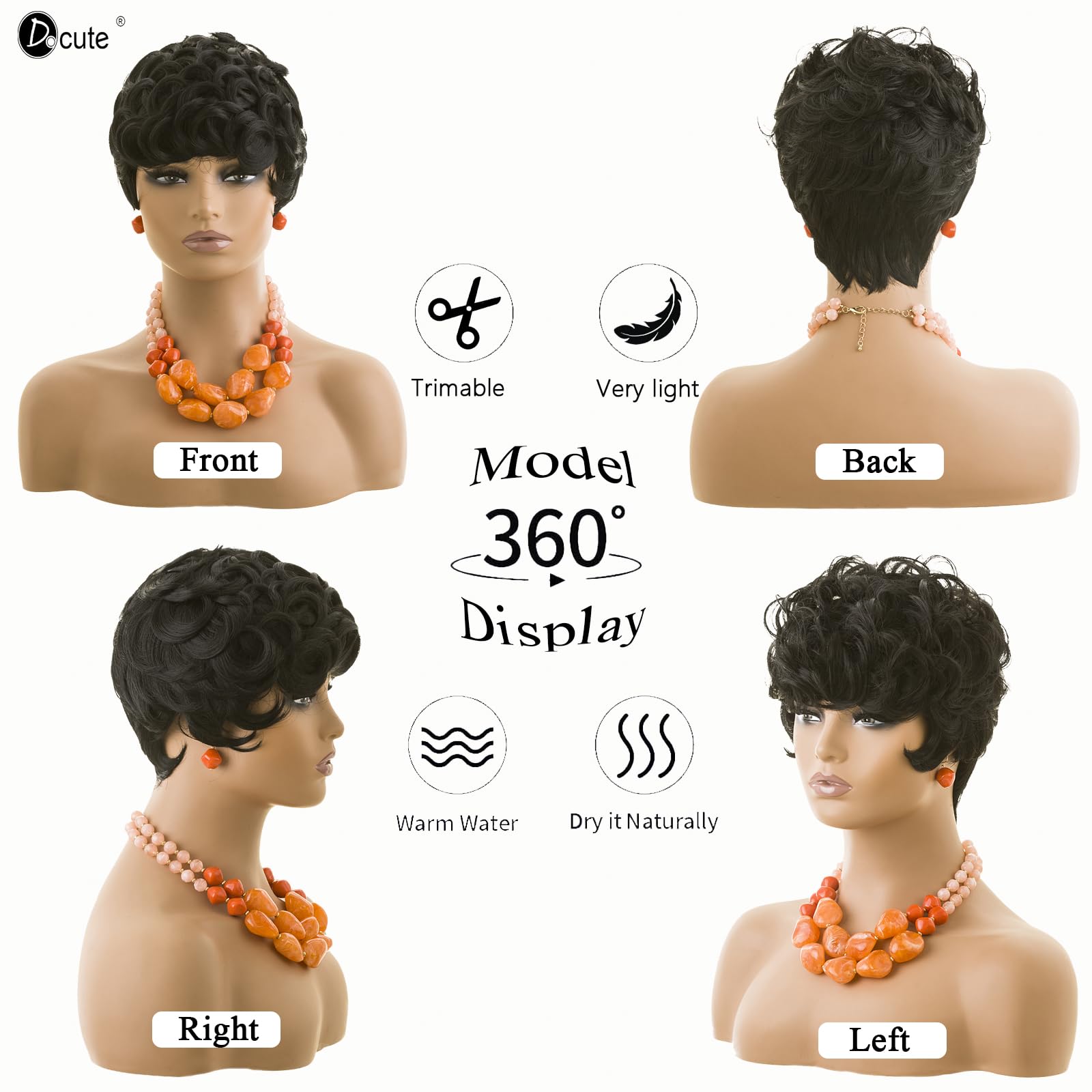 Docute Pixie Cut Wigs Short Black Curly Pixie Wigs Layered Heat Resistant Wigs Pixie Cut Wig For Black Women Natural Wavy Wig Wi