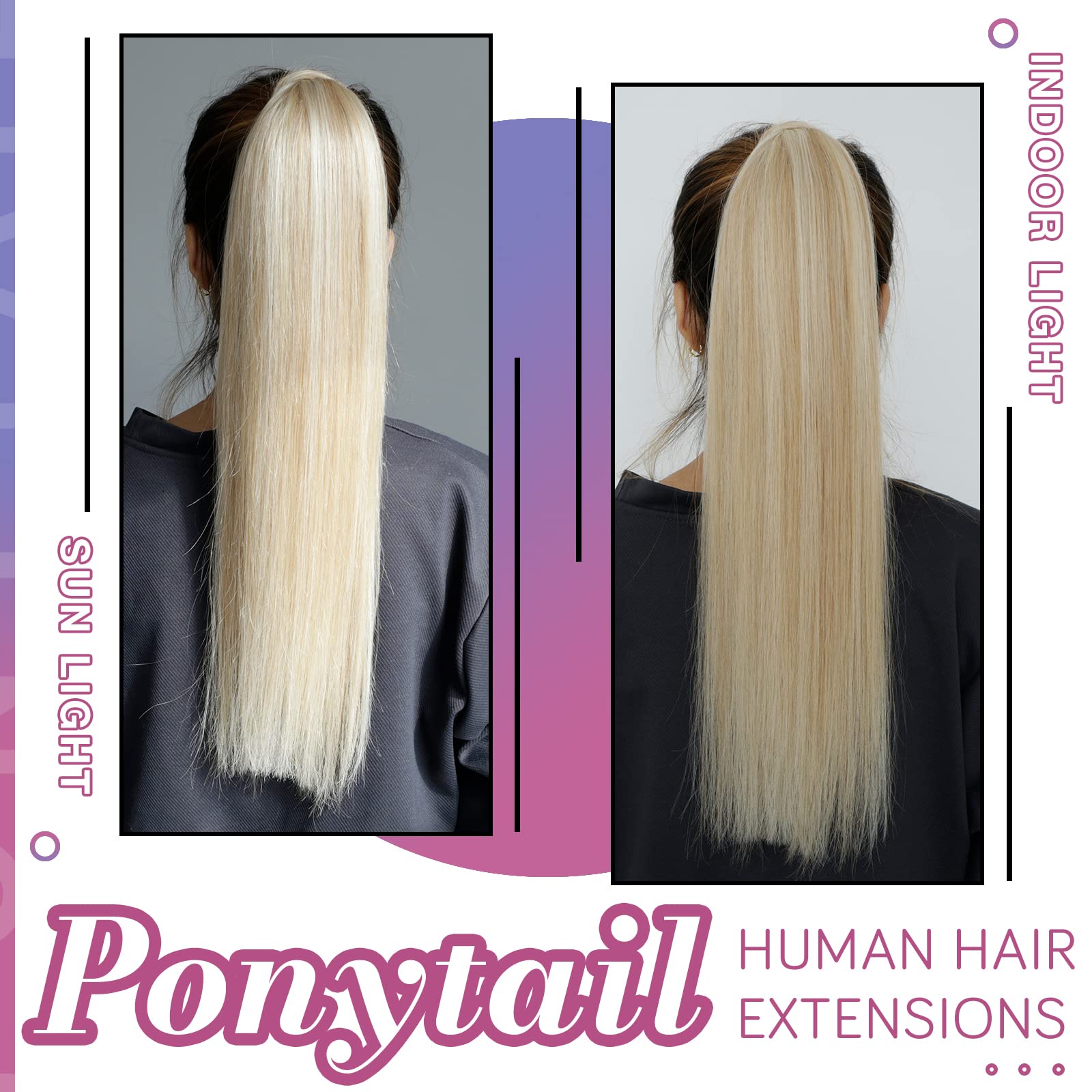 Hetto Blonde Wrap Around Ponytail Extensions #14/613 Blonde Highlight Clip in Ponytail Hair Piece 16 Inch 80g Ponytail Extension