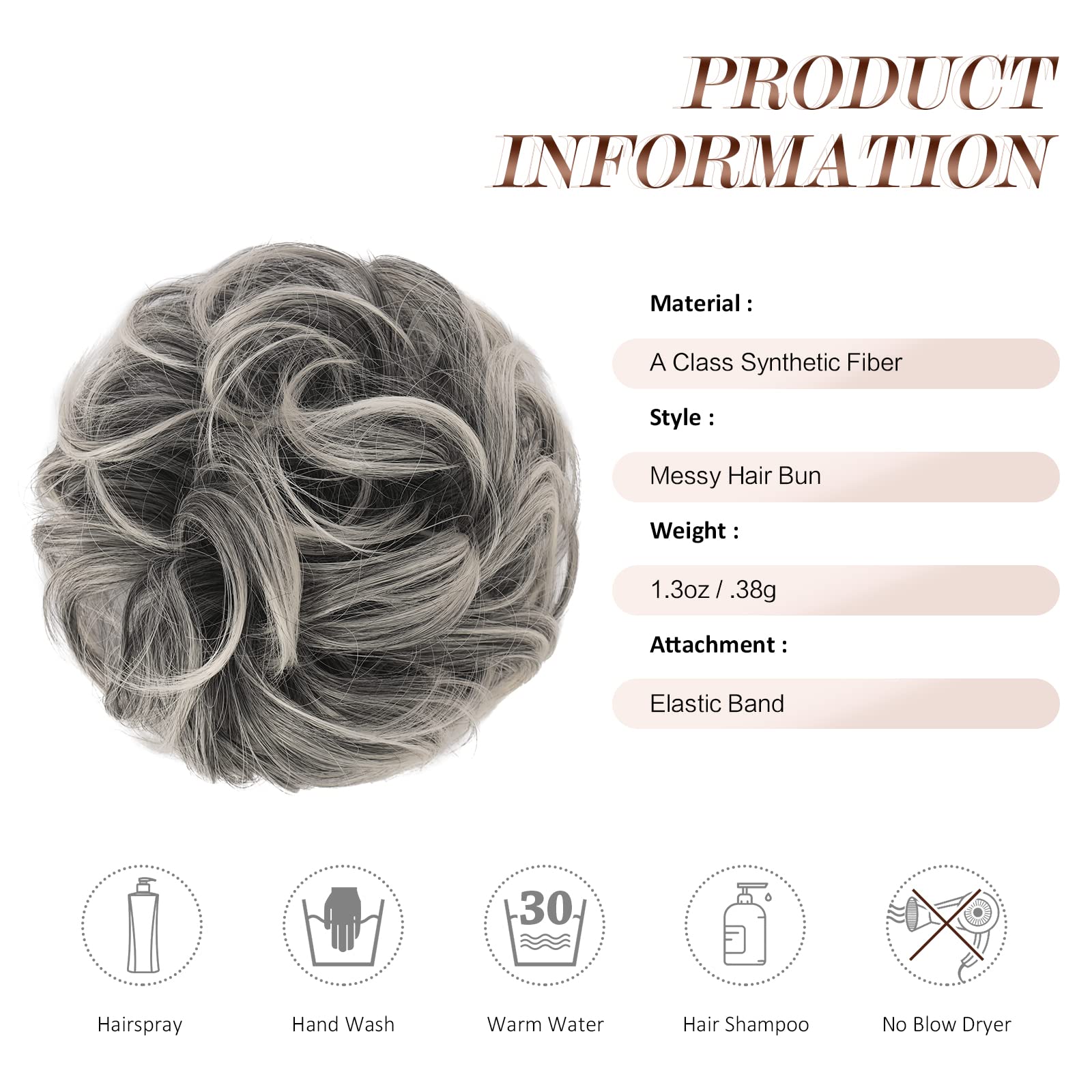 Feshfen Messy Hair Bun Hair Pieces Elastic Wavy Curly Hair Bun Scrunchies Extensions Synthetic Chignon Hairpieces For Women Girl