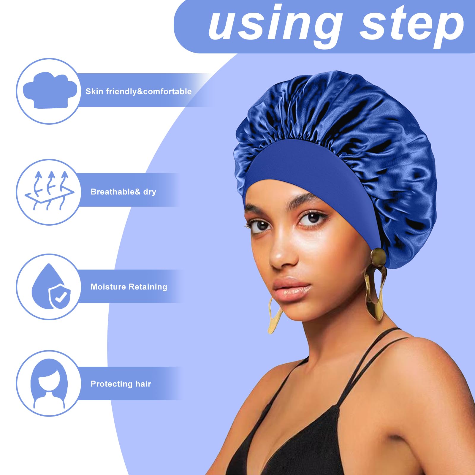 4Pcs Silk Bonnet For Sleeping - Hair Satin Bonnets For Black Women Men,Hair Wrap Cap For Curly Hair,Elastic Wide Band Hair Bonne