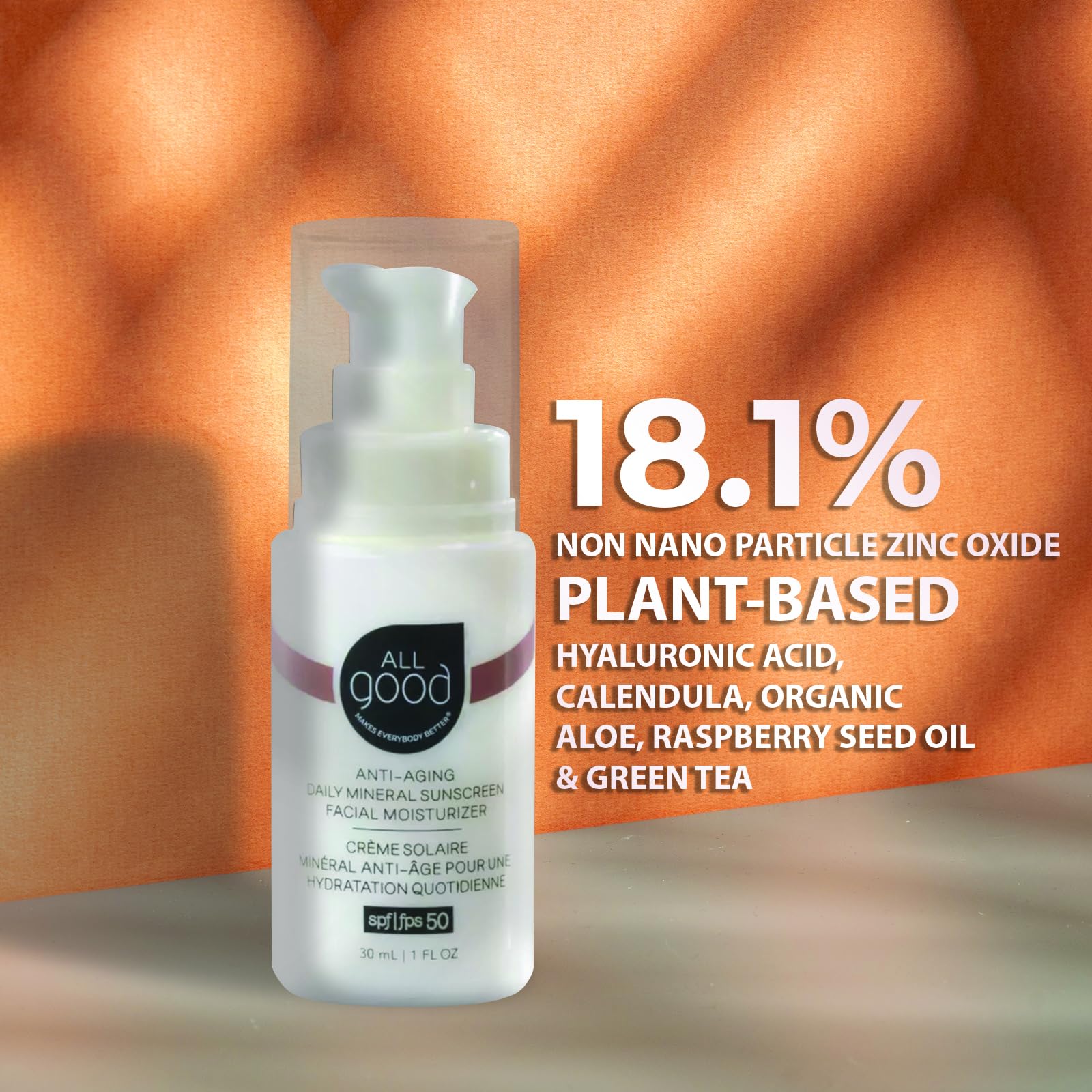All Good Anti-Aging Daily Mineral Sunscreen Face Moisturizer with SPF 50 Protection | w/Hyaluronic Acid, Niacinamide, Calendula