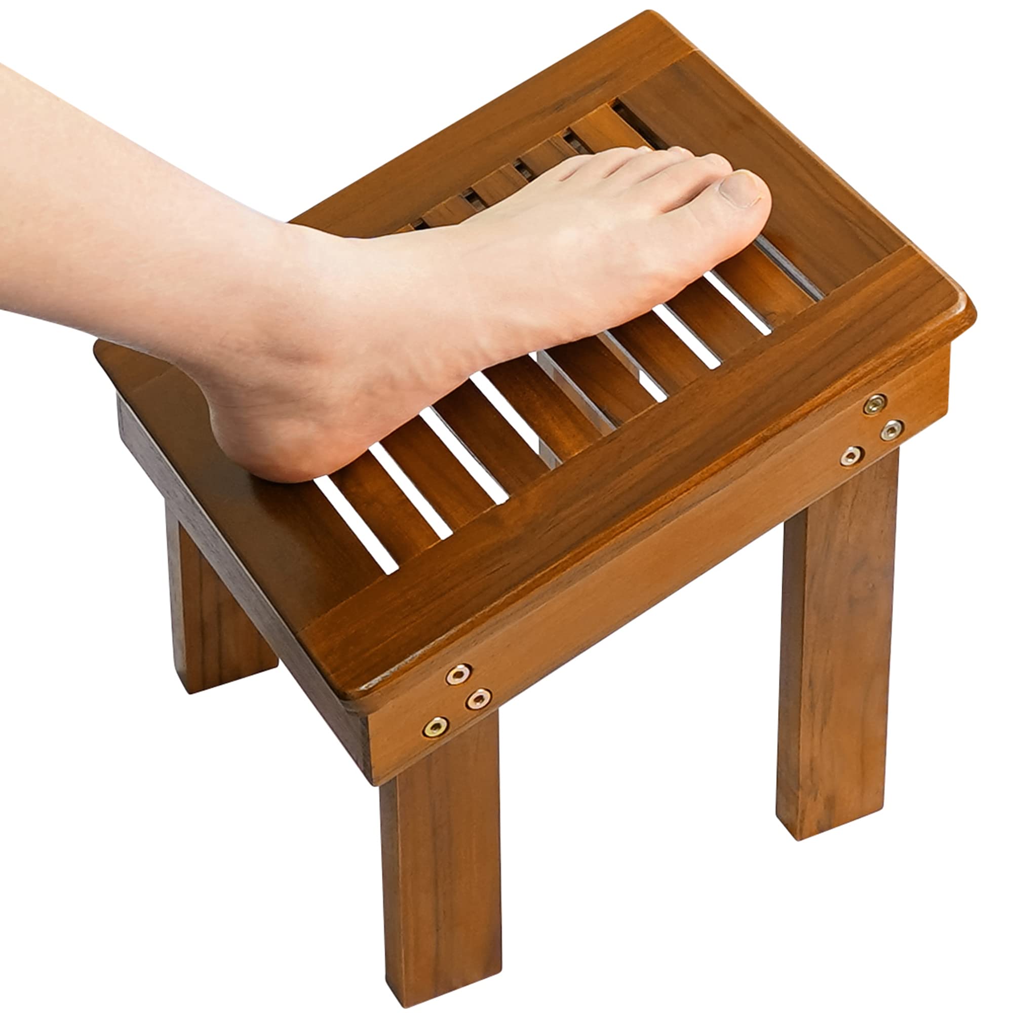 Utoplike Teak Shower Stool For Shaving Legs, Shower Foot Rest For Inside Shower, Sturdy Wooden Corner Shower Step For Bathroom