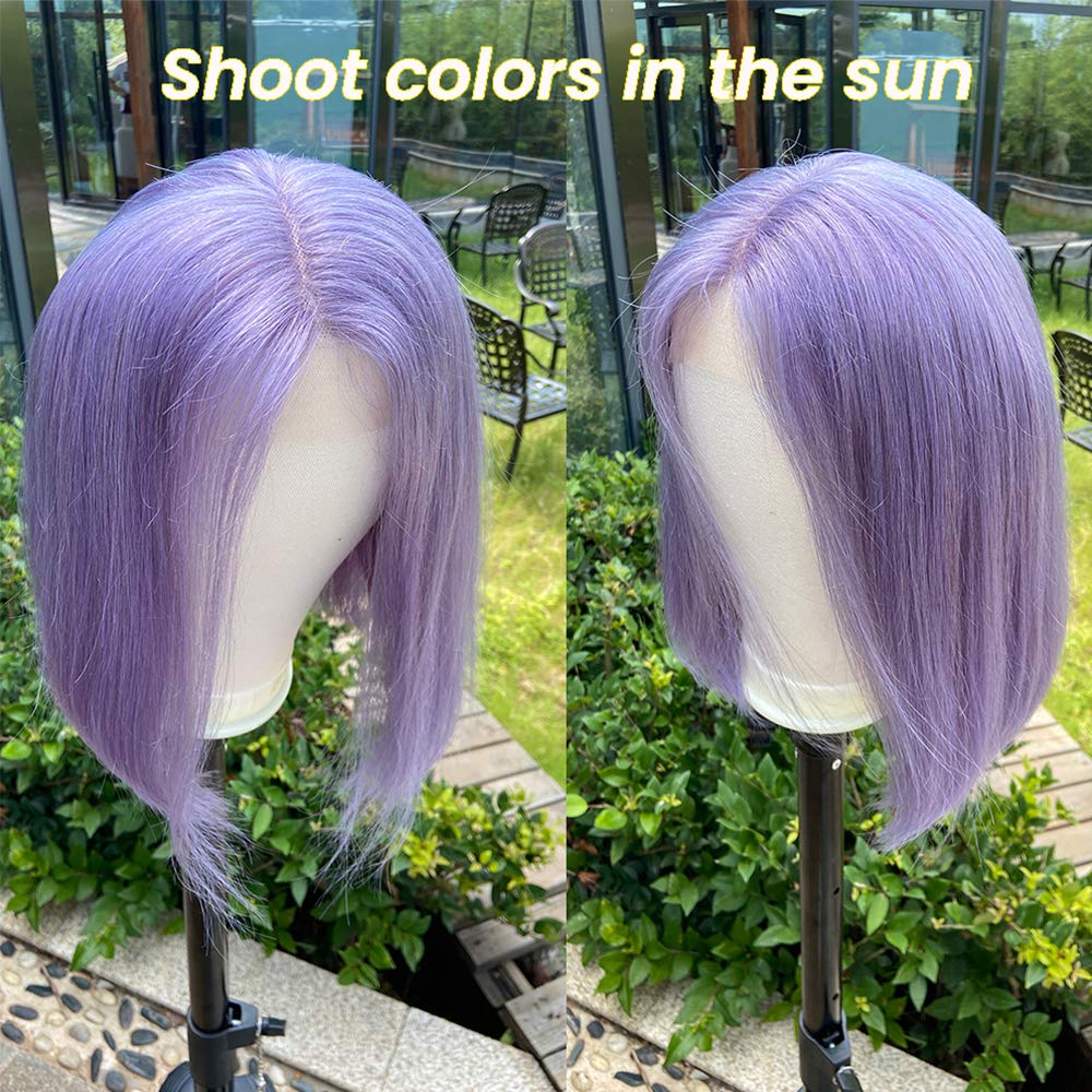 Wear And Go Glueless Bob Wig Human Hair 13X4 Hd Lilac Lace Frontal Wigs Remy Human Hair 150% Density Purple Lace Frotal Bob Wigs