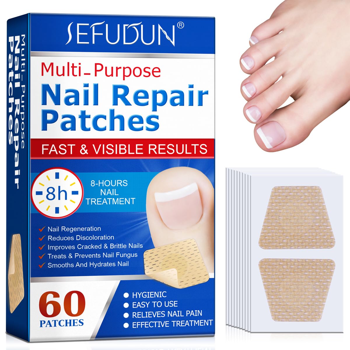 Muti-Purpose Nail Repair Patches, 60 pcs Overnight Nail Repair Treatment for Nail Discoloration & Cracked Nails, Restore Healthy