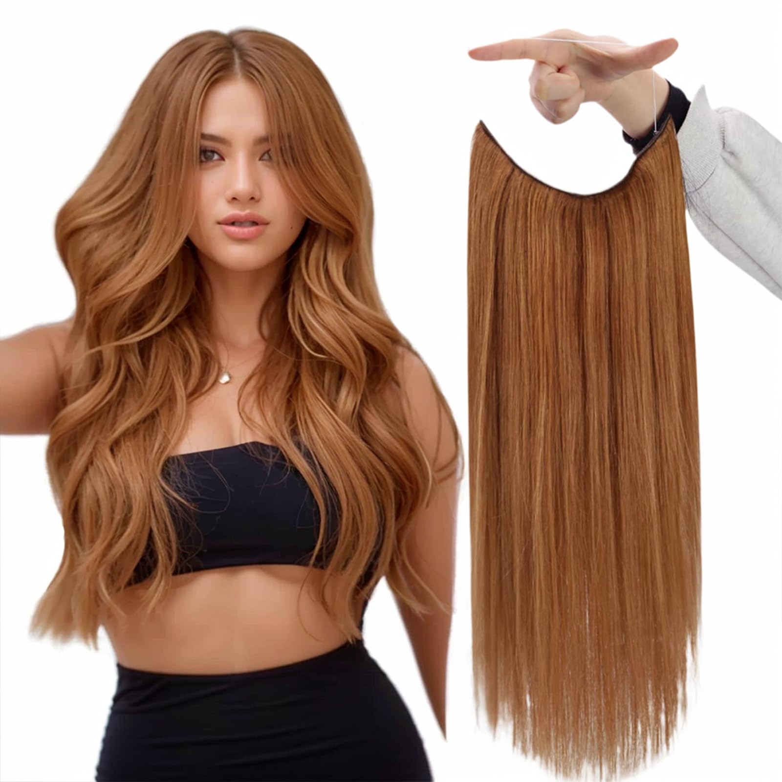 Fshine Invisible Wire Hair Extensions Copper 12 Inch Seamless Wire Hair Extensions Real Human Hair Color 330 Pumpkin Spice One P