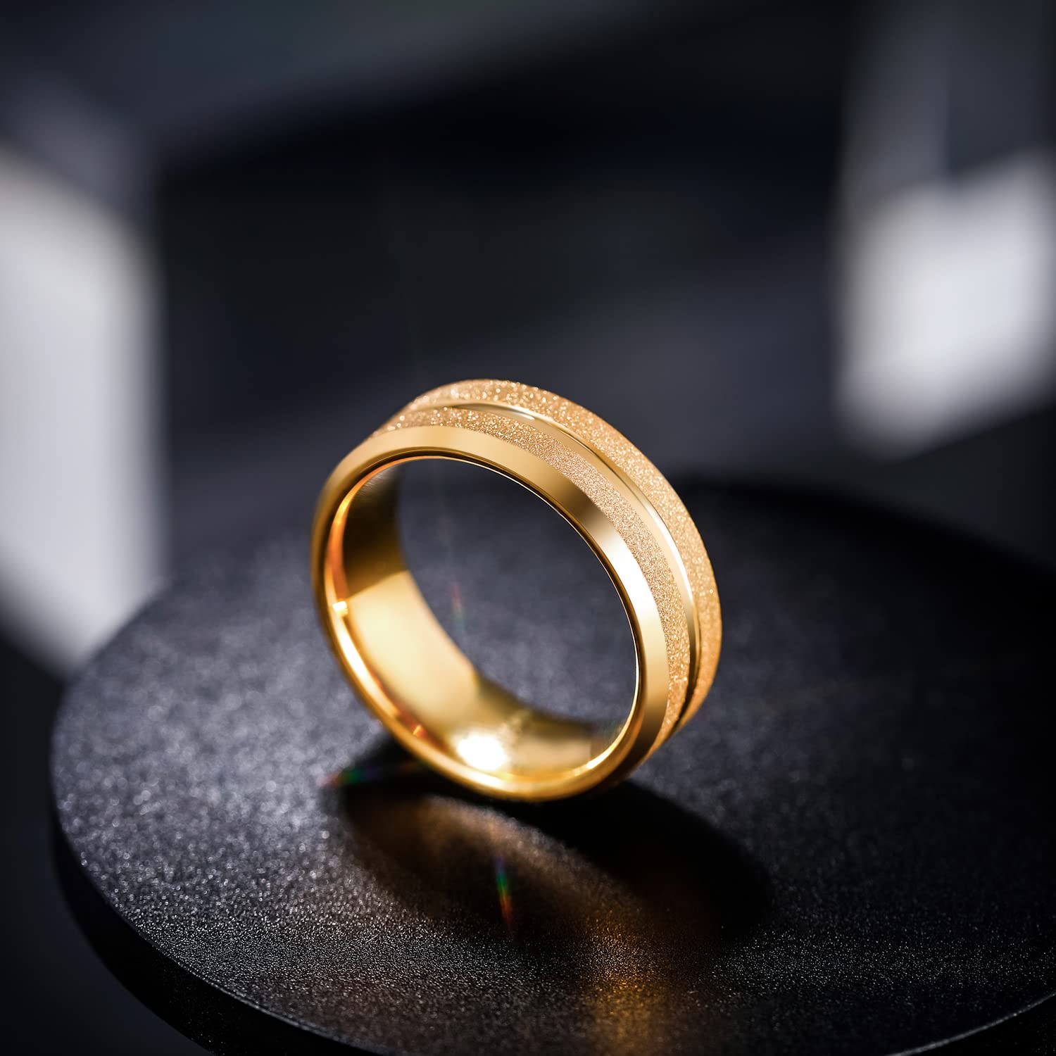 Greenpod 8MM Tungsten Carbide Rings for Men Sandblasted Beveled Edge Polished Gold Wedding Band Centre Groove Comfort Fit Size 1