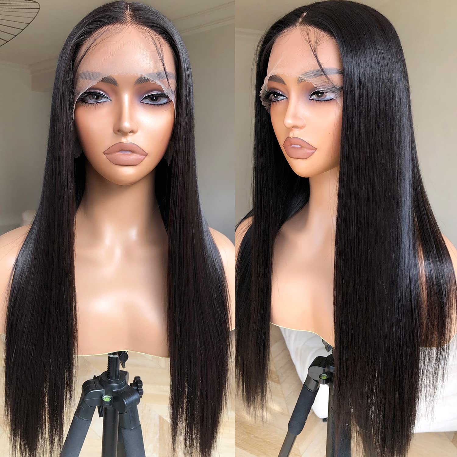 BrownBomb Straight Lace Front Wig Pre Plucked, Synthetic Lace Front Wig Pre Plucked Ready to Wear Glueless Wigs 13X5X1 HD Lace F
