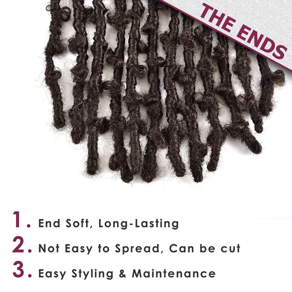 Niseyo 14 Inch Butterfly Locs Crochet Hair 6 Packs Pre Looped Handmade Brown Distressed Faux Locs Crochet Braids (4#)