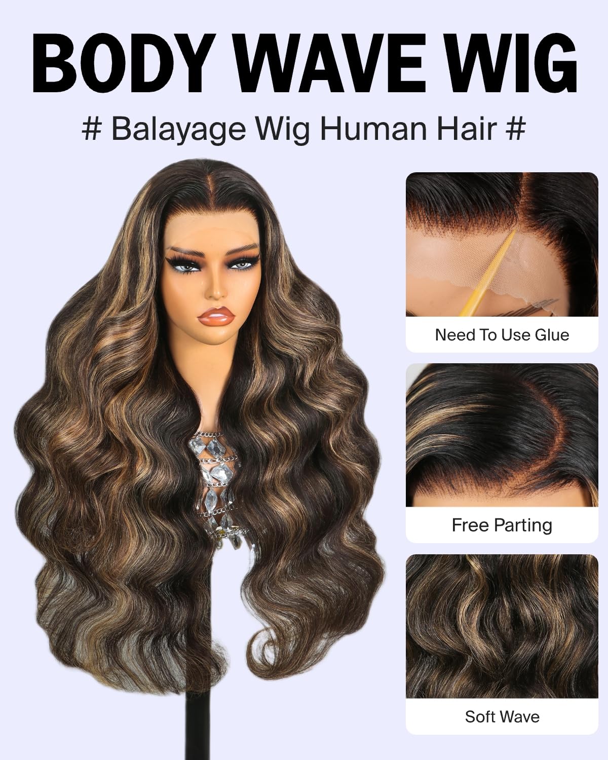 Megalook Highlight Ombre Hd 13X4 Lace Front Wigs Human Hair Pre Plucked 200% Density Balayage Wig Human Hair Body Wave Lace Fron