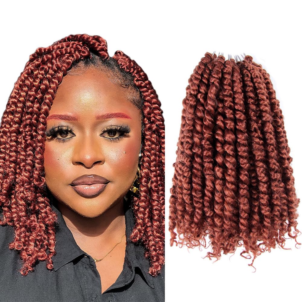 BOHOBABE Crochet Passion Twist Hair - 12 Inch, Synthetic, Pre-looped, 8 Packs, Ginger Red (350#)