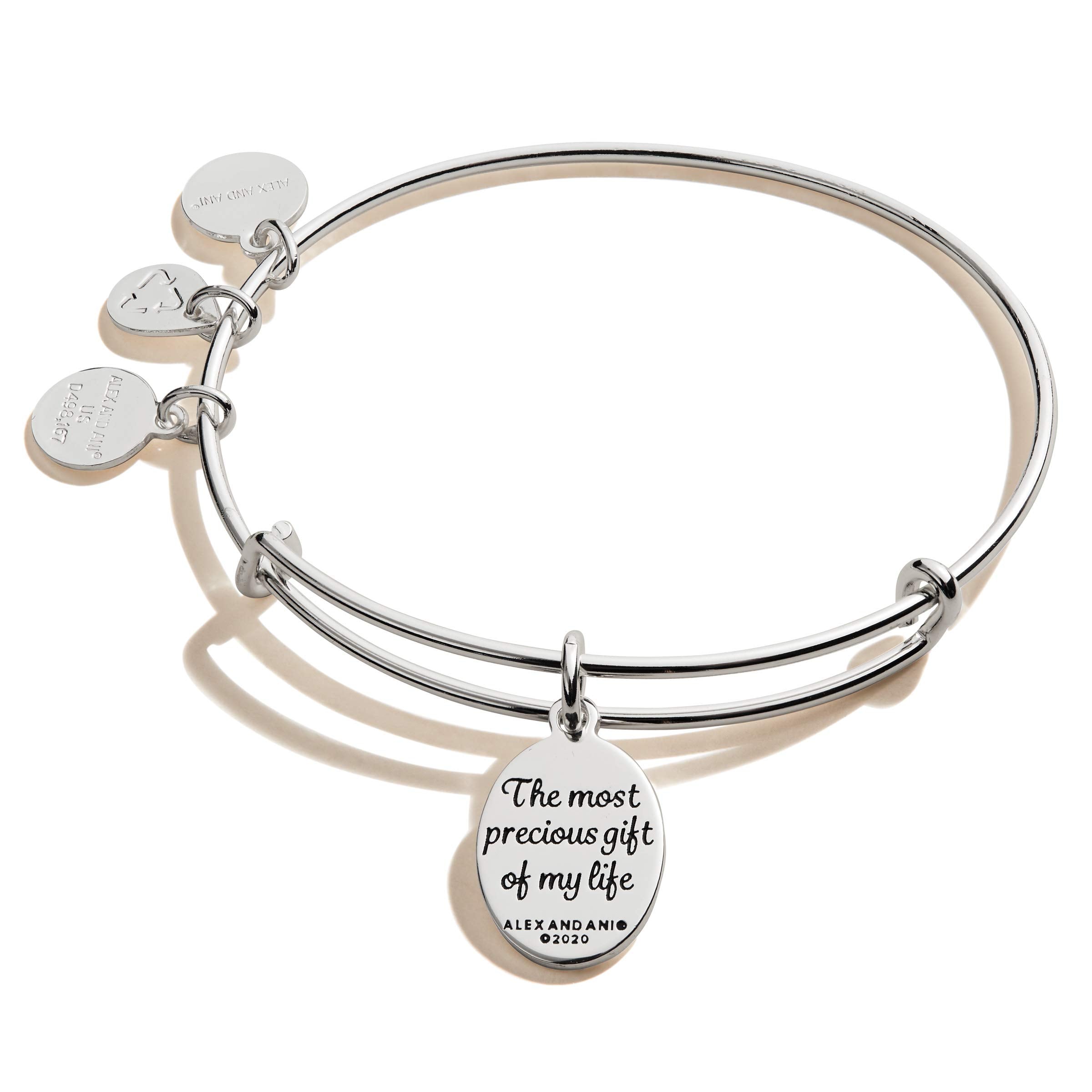 Alex and Ani Because I Love You Daughter Expandable Wire Bangle Bracelet for Women, Most Precious Gift Charm, Shiny Antique Silv