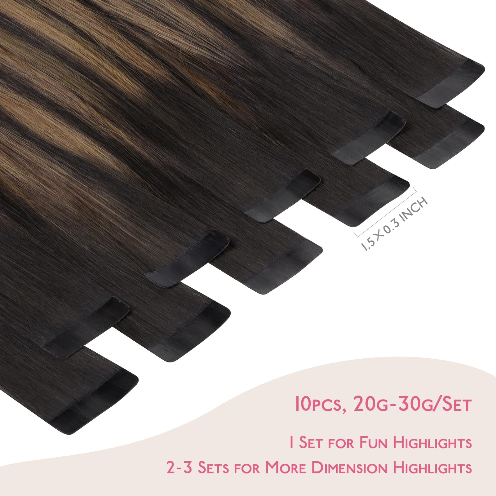 Wennalife Tape In Hair Extensions Human Hair Balayage Natural Black To Chestnut Brown Tape In Extensions, 10Pcs 30G 26 Inch Remy