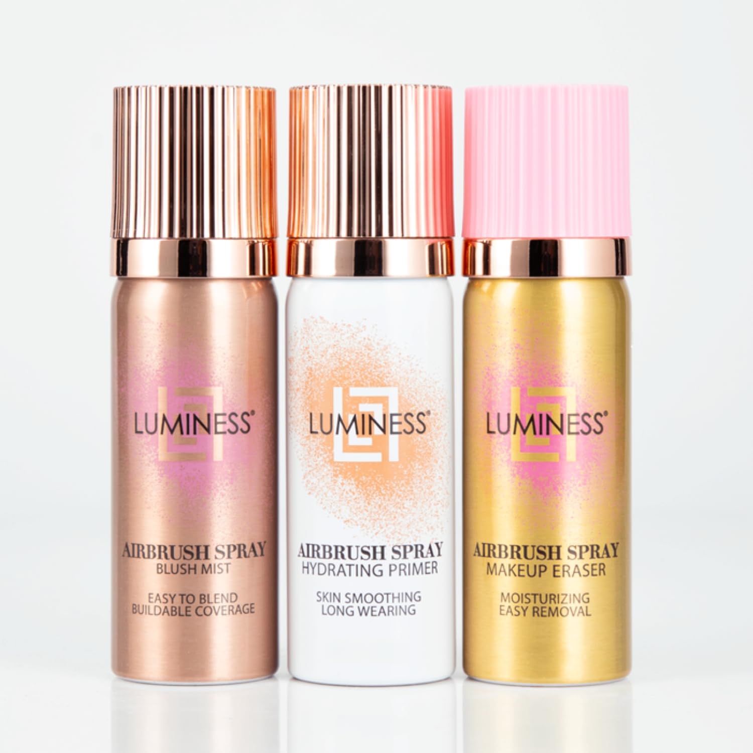 LUMINESS Airbrush Spray Flawless Finish Trio Kit  Hydrating Primer, Blush Mist & Makeup Eraser for Radiant Perfection, 3Piece 