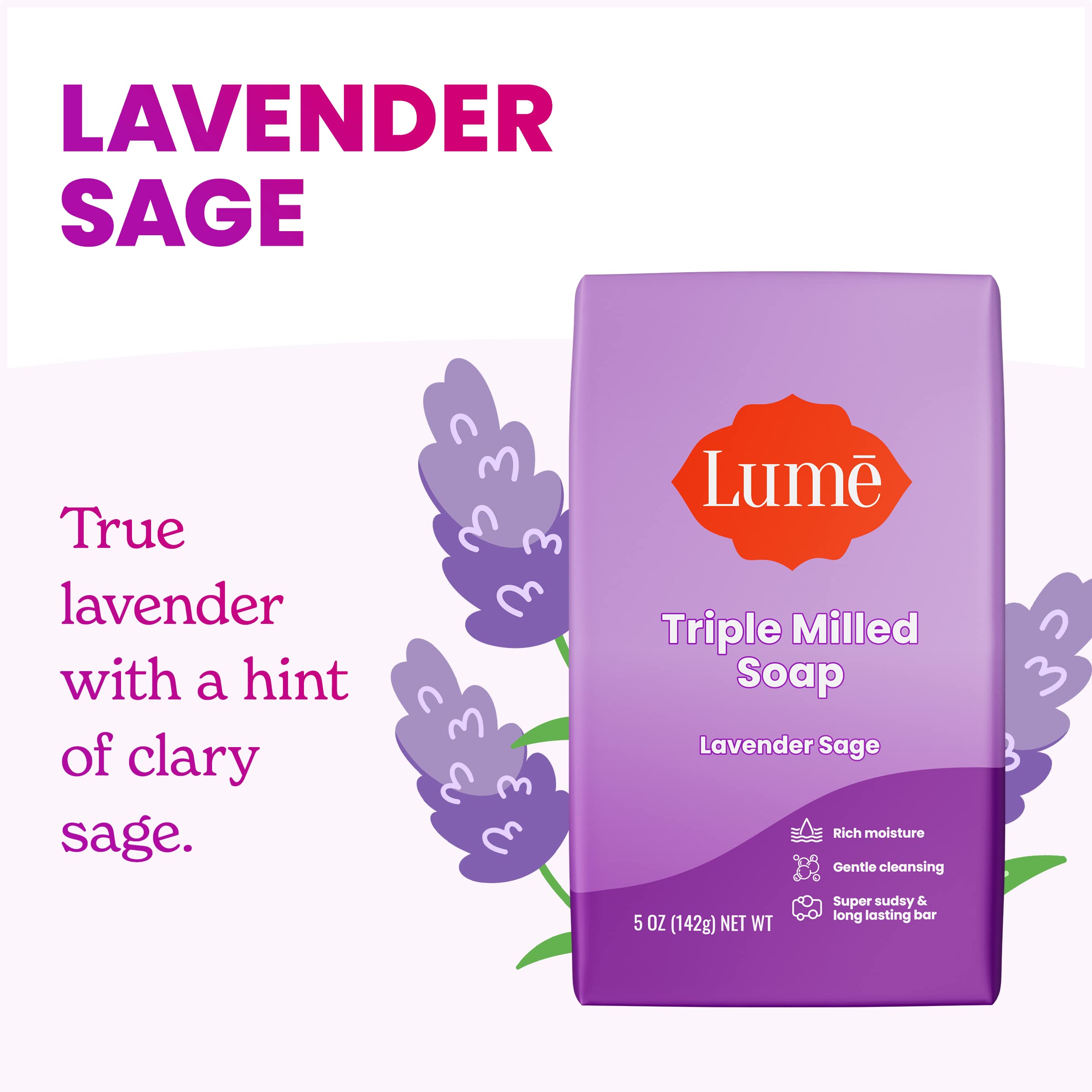 Lume Triple Milled Soap - Rich Moisture & Gentle Cleansing - Paraben Free, Phthalate Free, Skin Safe - 5 Ounce (Pack Of 4) (Lave