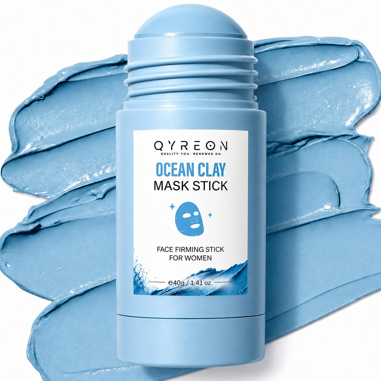 QYREON Ocean Clay Mask Stick for Dry and Dull Skin  Hydrating Mud Mask, Non Drying Blackhead Pore Cleansing Twist Up Wash Off F
