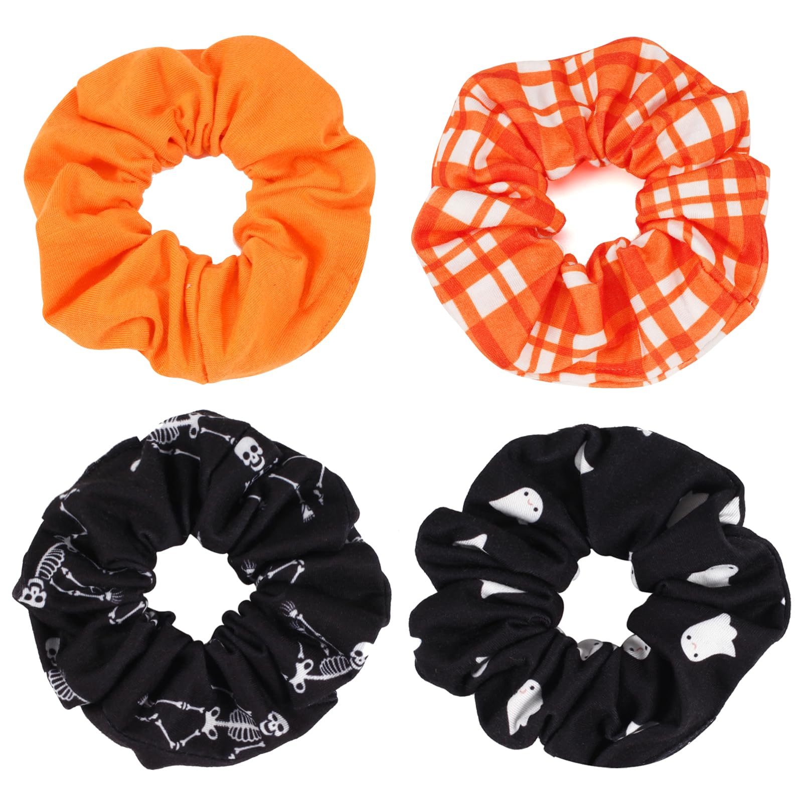 Halloween Hair Scrunchies for Women Girls Spooky Ghost Skull Skeleton Hair Ties Fall Orange Plaid Hair Accessories Gifts Hair Ti