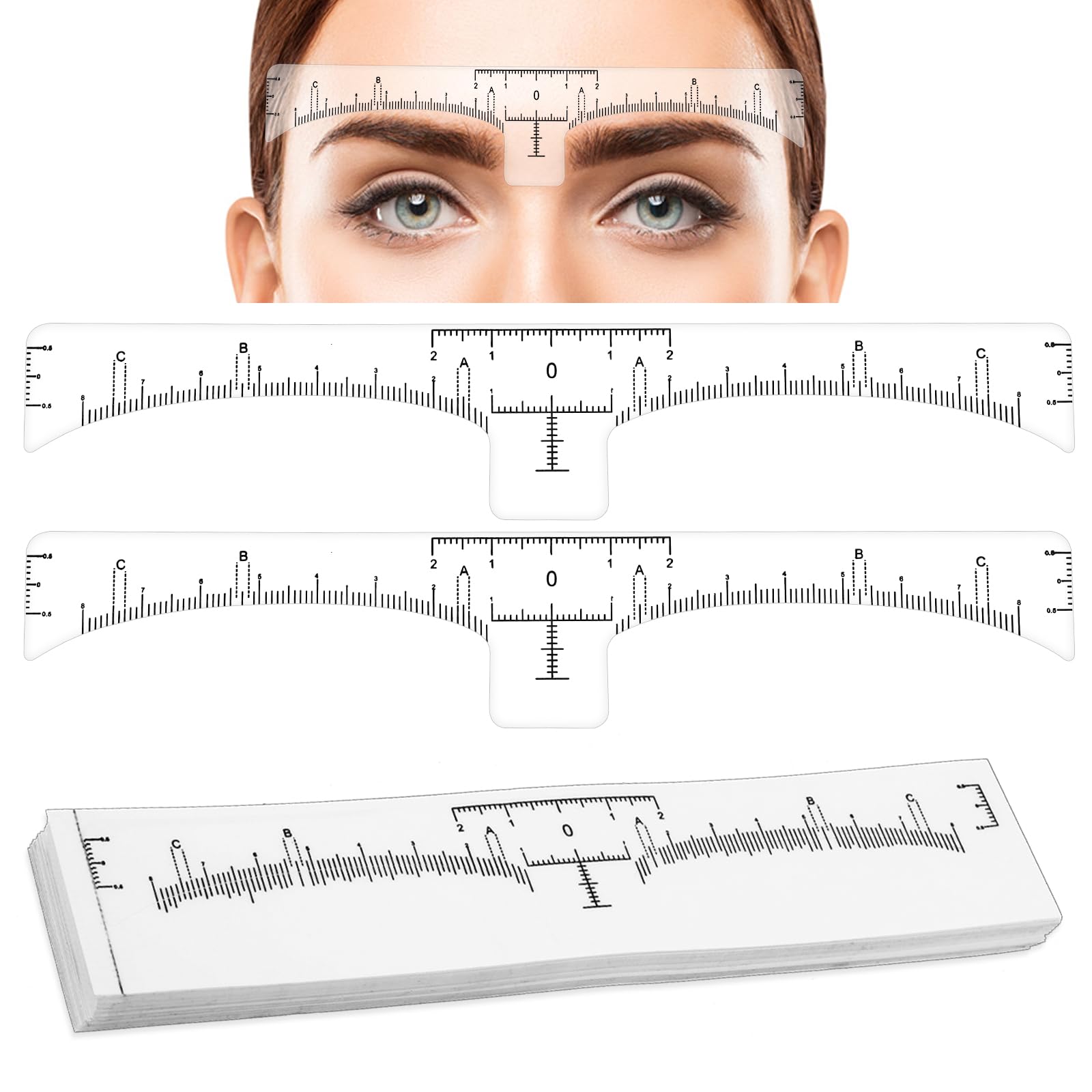 50 Pcs Eyebrow Ruler Stencils - Abeillo Disposable Brow Ruler Sticker, Microblading Eyebrow Template, Brow Measuring Shaper Tool