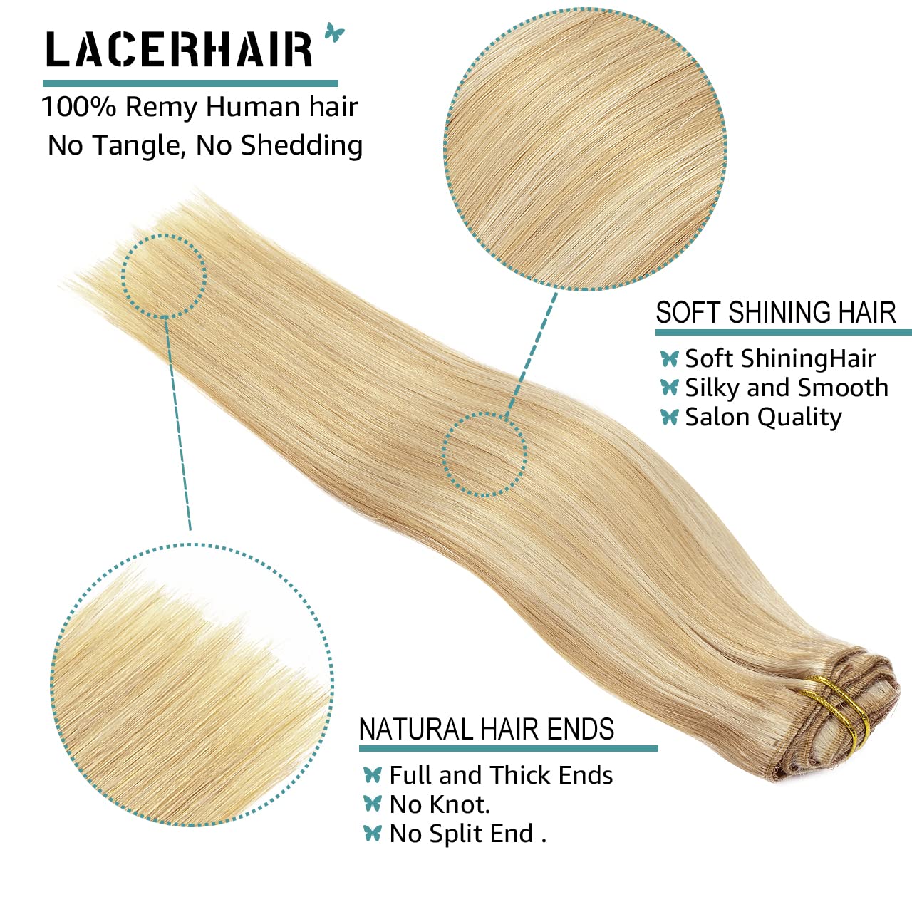 Lacer Clip In Human Hair Extensions Light Golden Brown Mixed Platinum Blonde Lace Double Weft Natural Hair Extension Clip In 100