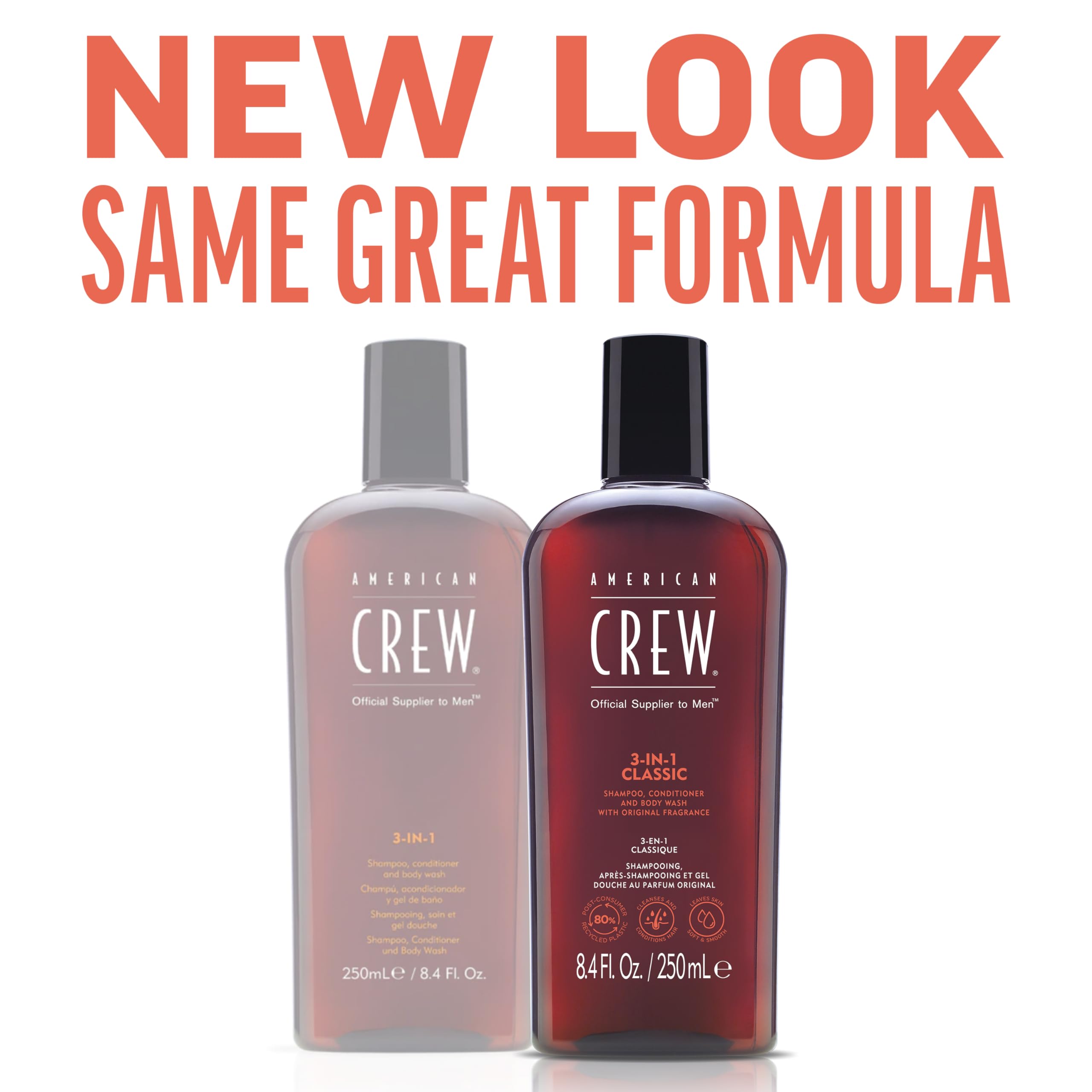 American Crew 3-in-1 Shampoo, Conditioner & Body Wash for Men, 8.4 Fl Oz, Clear, Model 7240521000