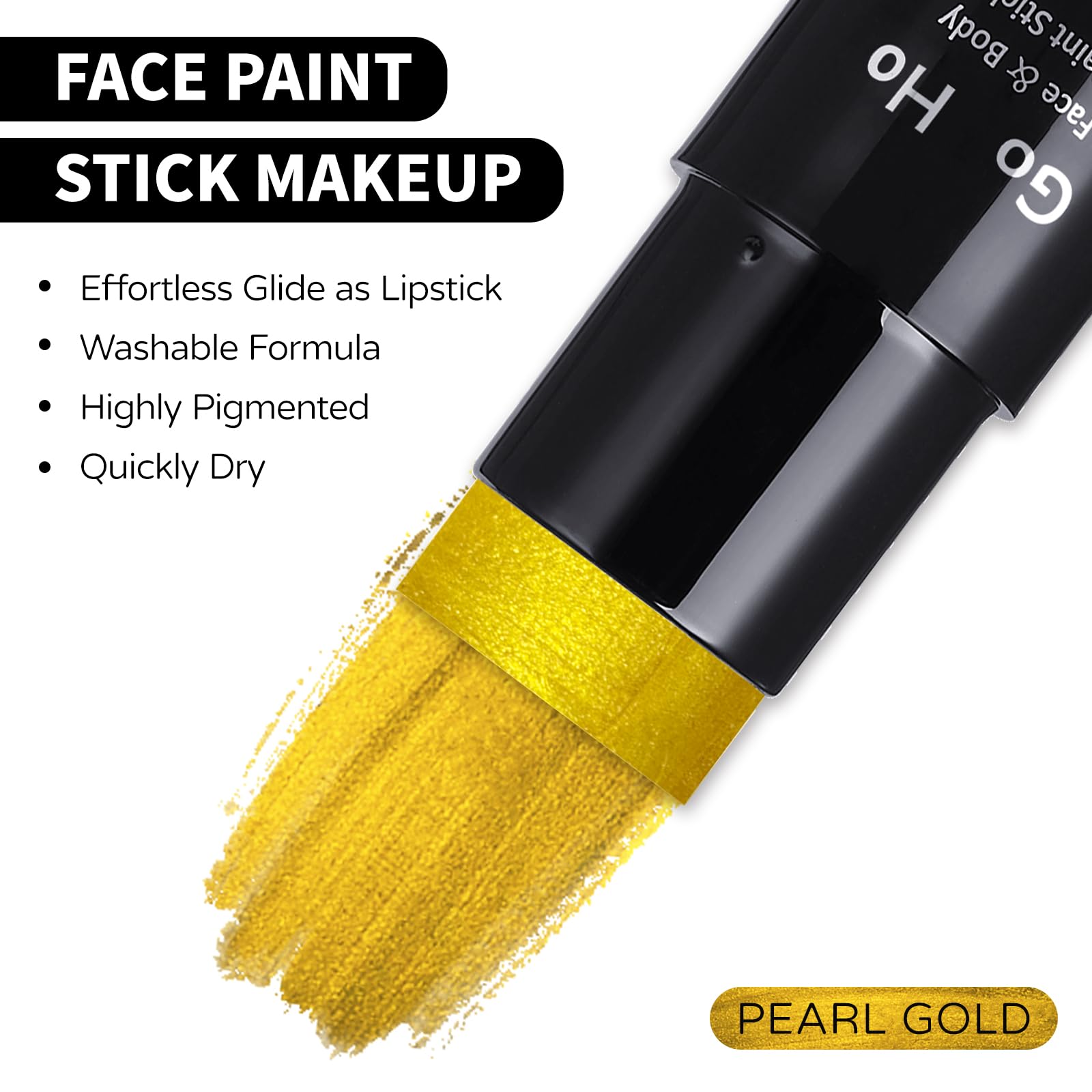 Go Ho Metallic Gold Face Body Paint Stick,Water Based Washable Gold Face Paint Stick,Non-Toxic Cream Metallic Finish Gold Body P