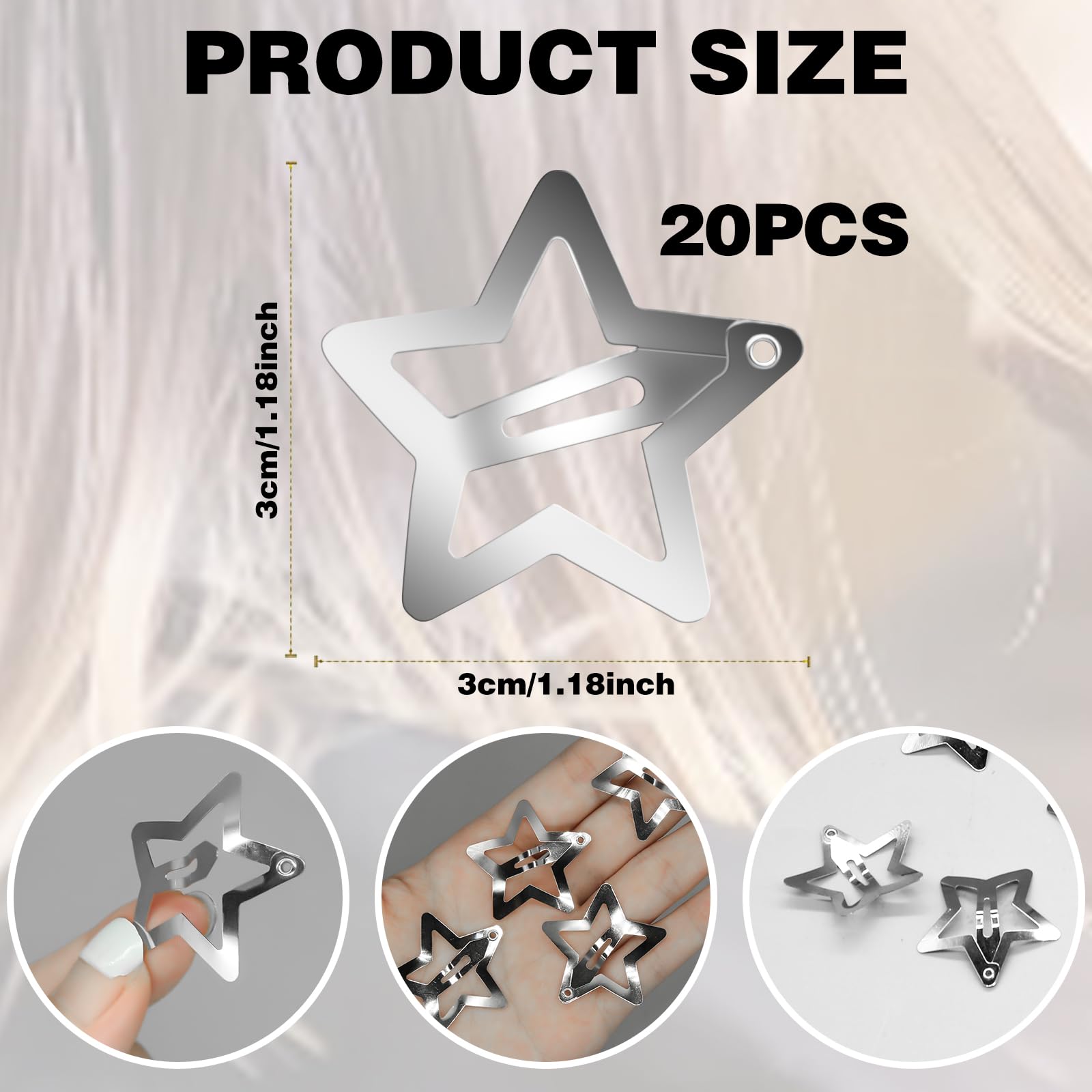 20Pcs Star Hair Clips, Metal Snap Hair Clips Silver Hair Accessories Cute Star Hair Clips Anti-Skid Snap Hair Clip For Thin Hair