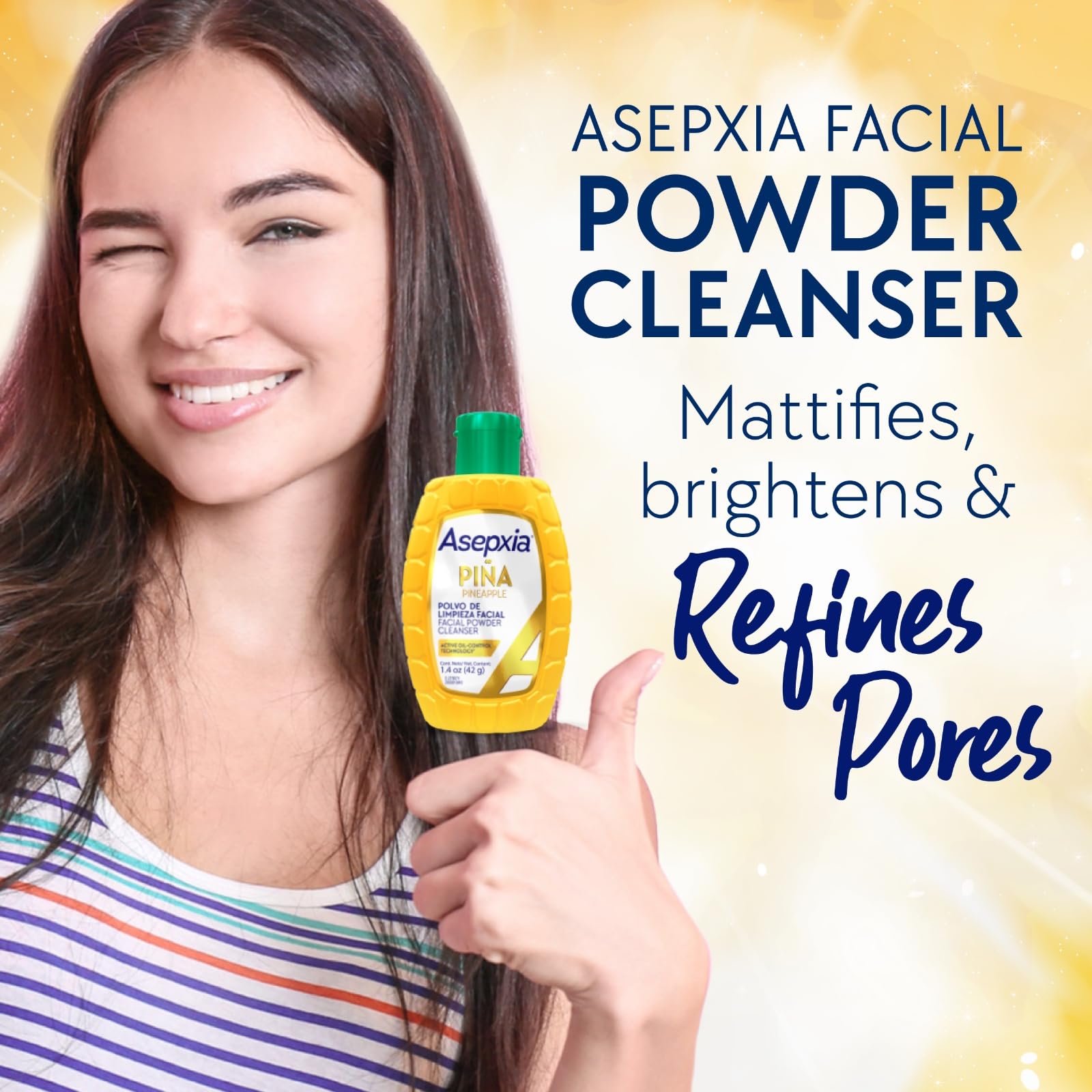 Asepxia Facial Cleanser Powder, Non-Abrasive Exfoliating Face Wash With Natural Pineapple Enzyme, Gentle Water-Activated Foaming