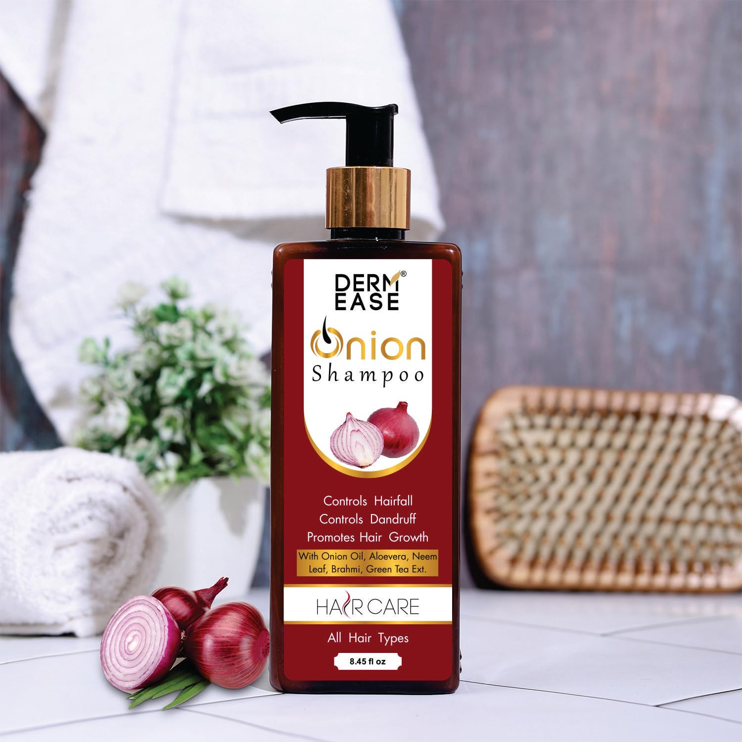 DERM EASE Onion Shampoo for Controls Hairfall, Controls Dandruff, Promotes Hair Growth, Silky Soft | All Hair Types