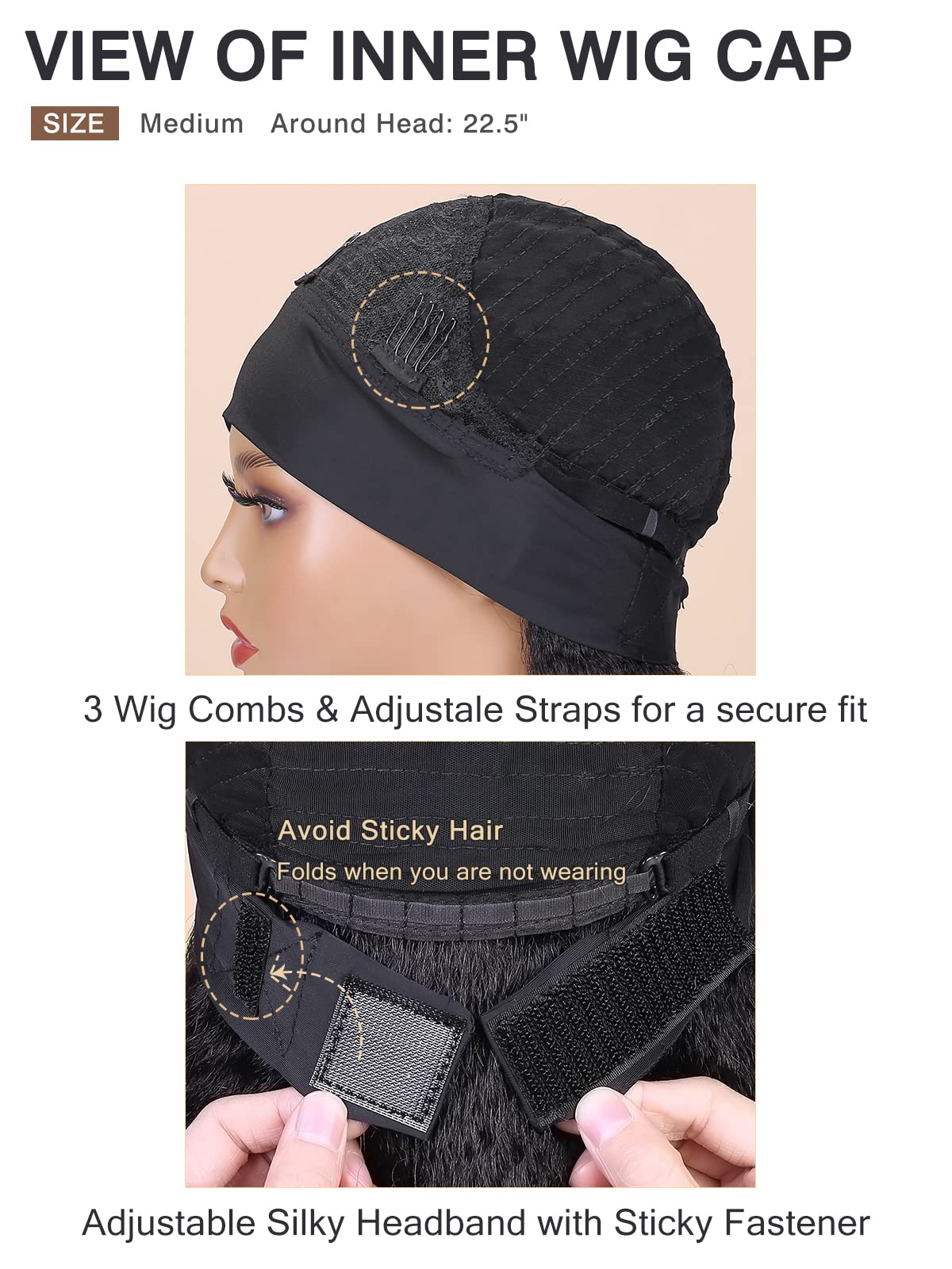 Wignee 18 Inches Kinky Straight Headband Wig For Women Yaki Straight Wigs With Black Headband Kinky Afro Wigs For Black Women (1