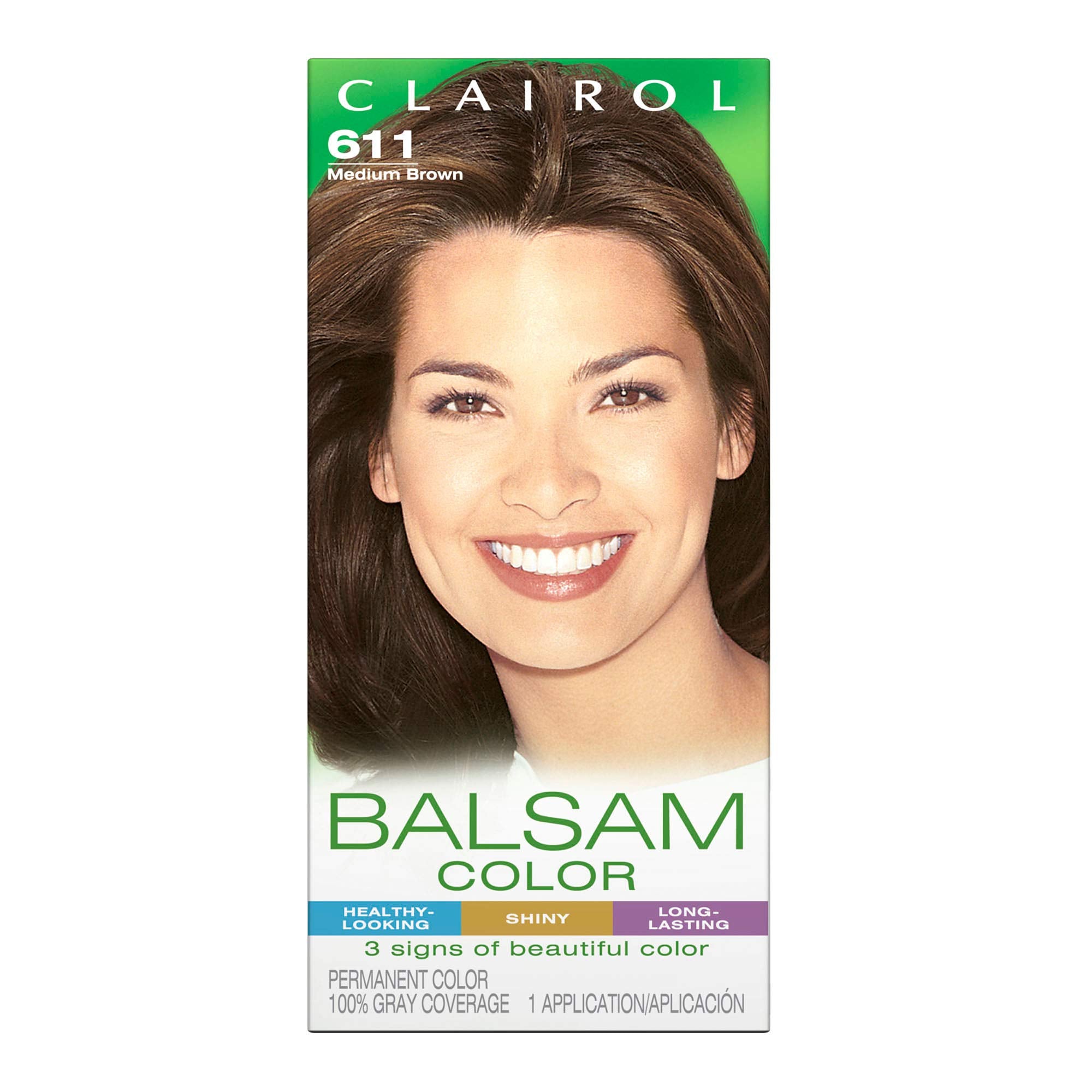 Clairol Balsam Permanent Hair Dye, 611 Medium Brown Hair Color, 3 Count