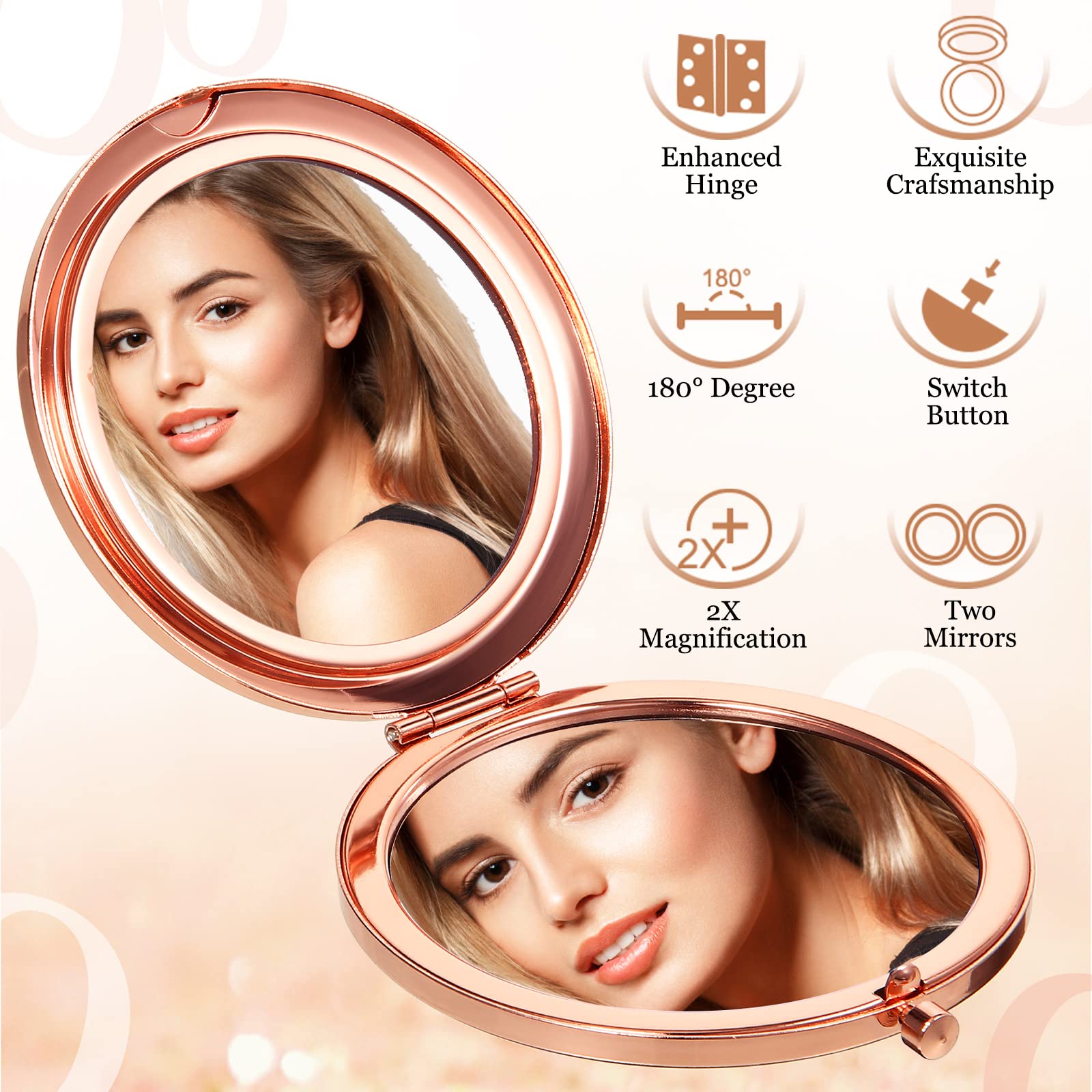100 Pcs Small Compact Mirror Folding Pocket Makeup Mirror Round Hand Held Mirror Cosmetic Magnifying Compact Mirror Rhinestone M