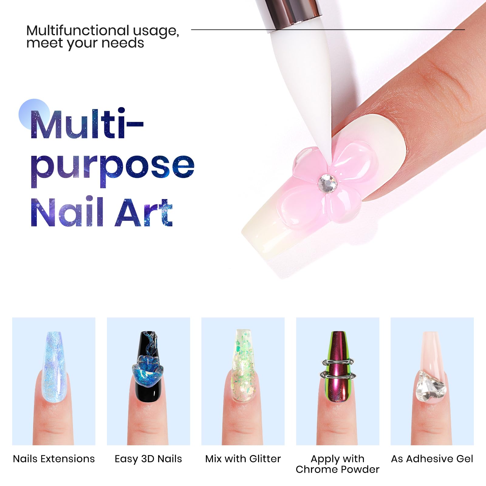 Mizhse 2Pcs Solid Builder Gel For Nails Kit: 30G/1Oz Clear & Aurora Hard Gel For Nails 3D Nail Gel With Nail Forms 3D Silicone M