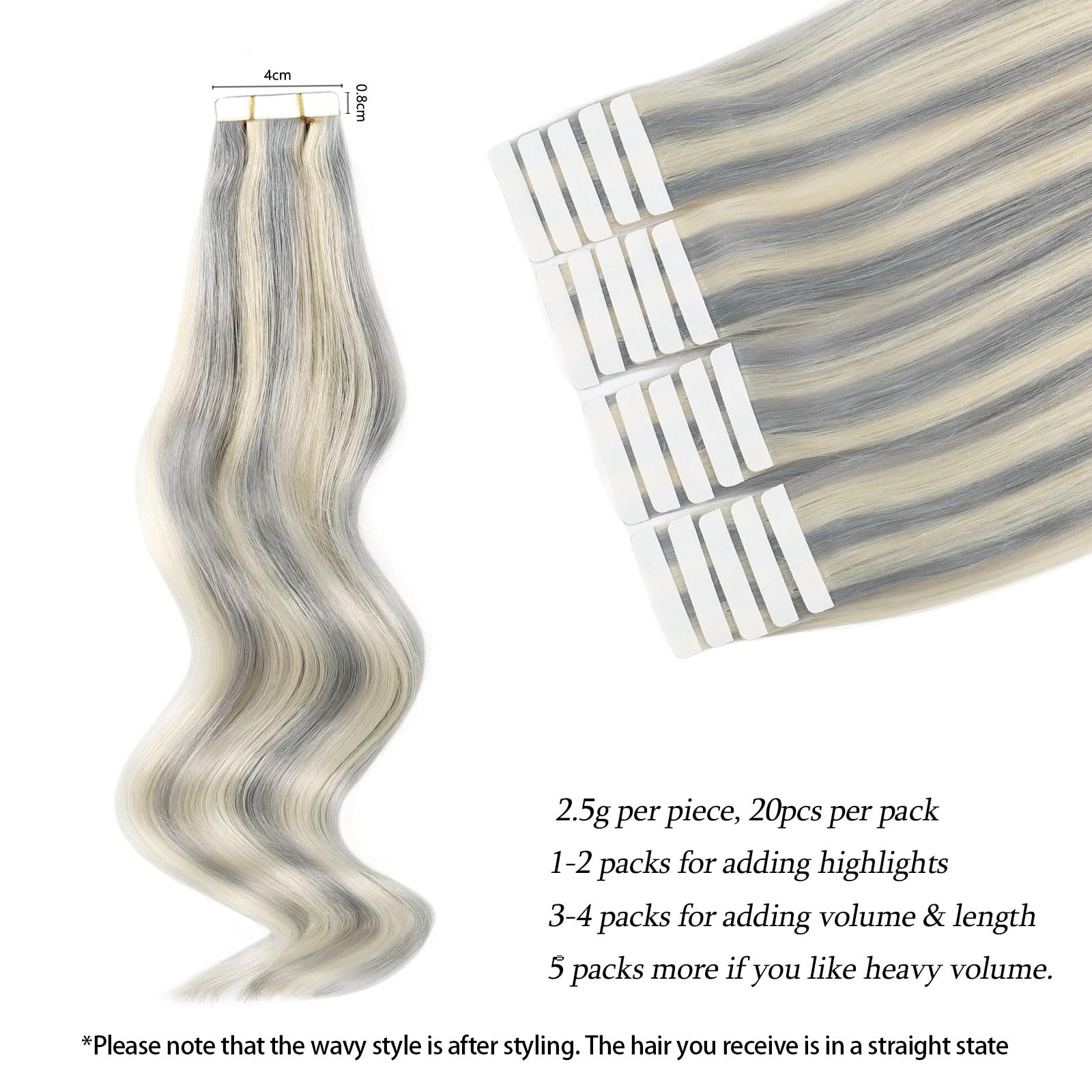 Abh Amazingbeauty Hair 18 Inch Hair Extensions Real Human Hair Tape In Silver White Highlighted Platinum Blonde Human Tape In Ha