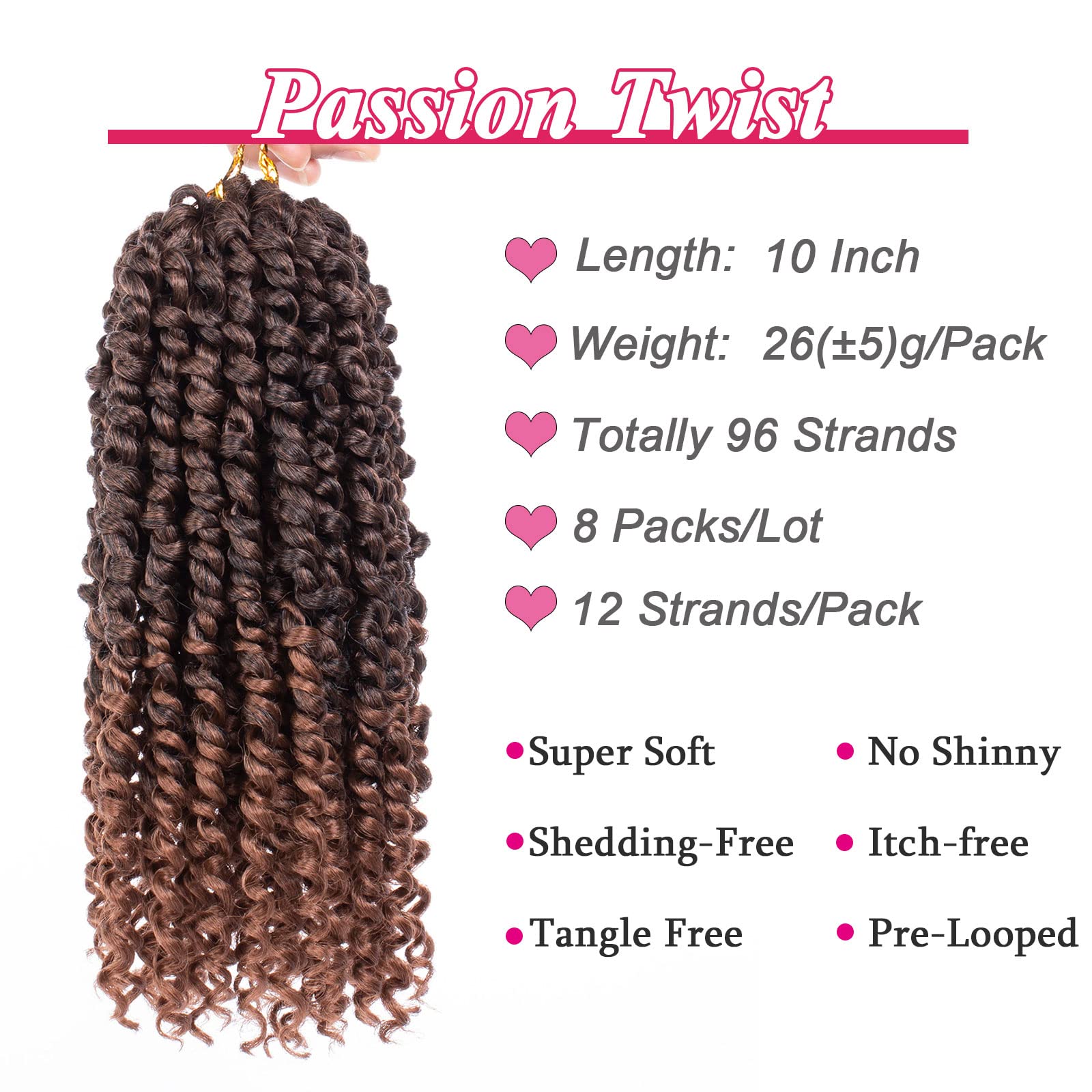 Leeven 8 Packs Ombre Brown Passion Twist Hair 10 Inch Pre Twisted Short Passion Spring Twist Crochet Braids Hair With Curls At T
