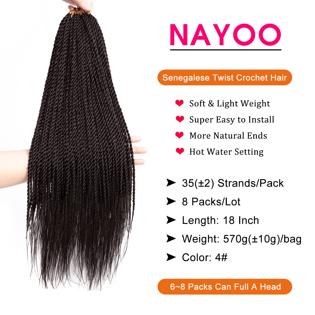 Nayoo Senegalese Twist Crochet Hair - 8 Packs 18 Inch Brown Crochet Hair For Black Women, 35 Strands/Pack Small Twist Crochet Ha