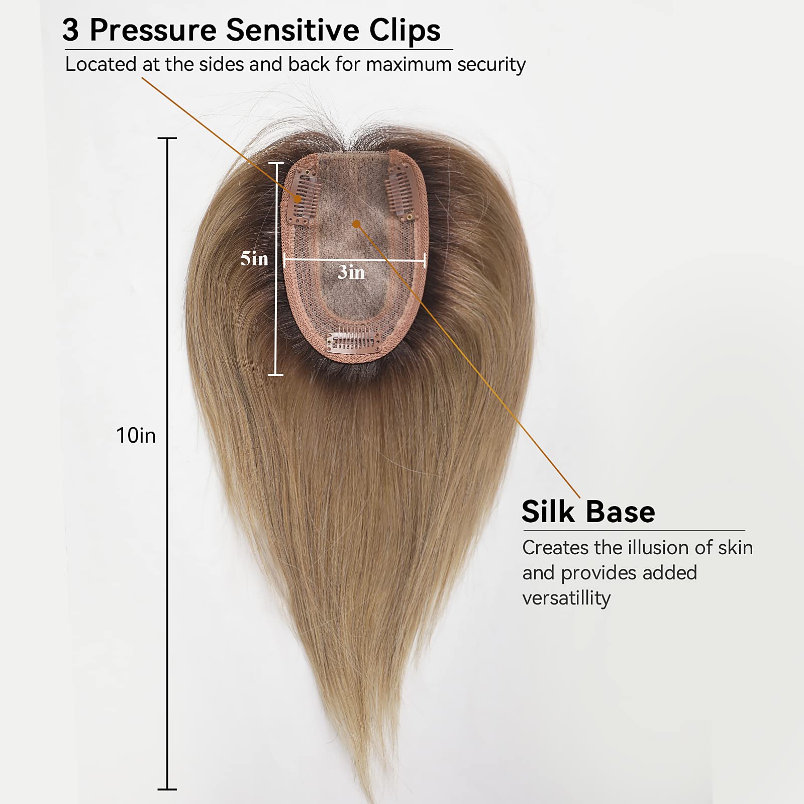 HAIRCUBE Hair Toppers For Women, Top Hairpieces 100% Remy Human Hair With Bangs, 150% Density Silk Base Clip In Topper 7 * 13cm