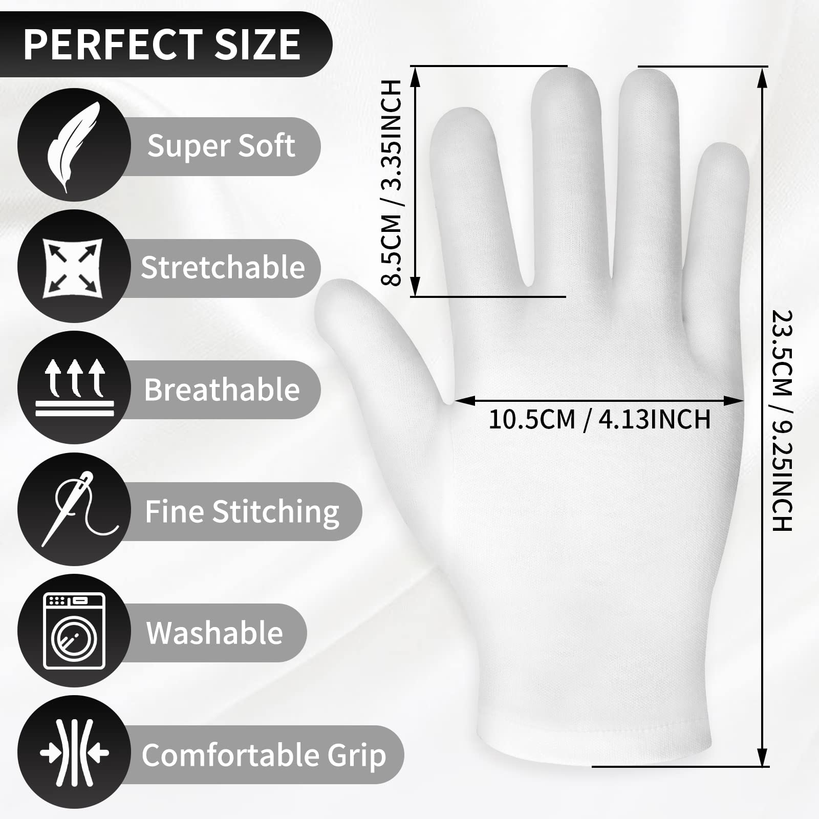 Sibba 2 Pairs Touch Screen Moisturizing Gloves White Cotton Moisturizing Gloves Overnight Bedtime Heal Eczema Sleeping Lotion Ha