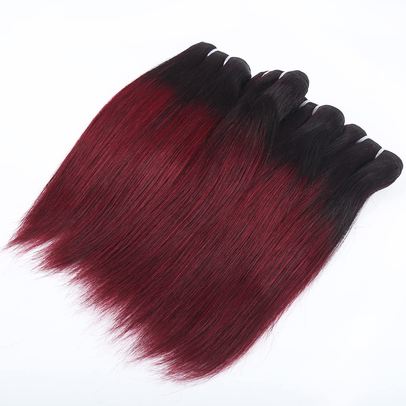 1B/99J Ombre Bundles With Closure(10 10 10+10) Brazilian Straight Bundles Human Hair Red Burgundy Short Bob Human Hair 3 Bundles