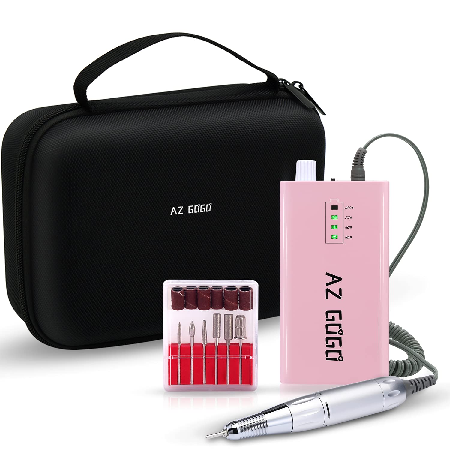 Cordless Nail Drill, AZ GOGO 30000RPM Rechargeable Portable Electric Nail Drill Machine for Gel Acrylic Nails - Efile Manicure/P
