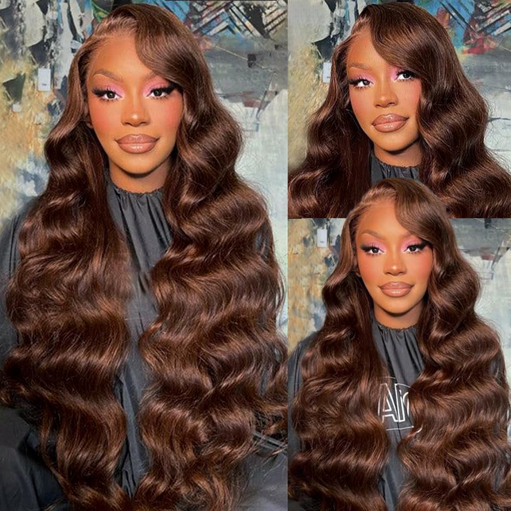 Chocolate Brown Lace Front Wig Human Hair for Women 13x4 HD Transparent Lace Brown Human Hair Wig Pre Plucked with Baby Hair 180