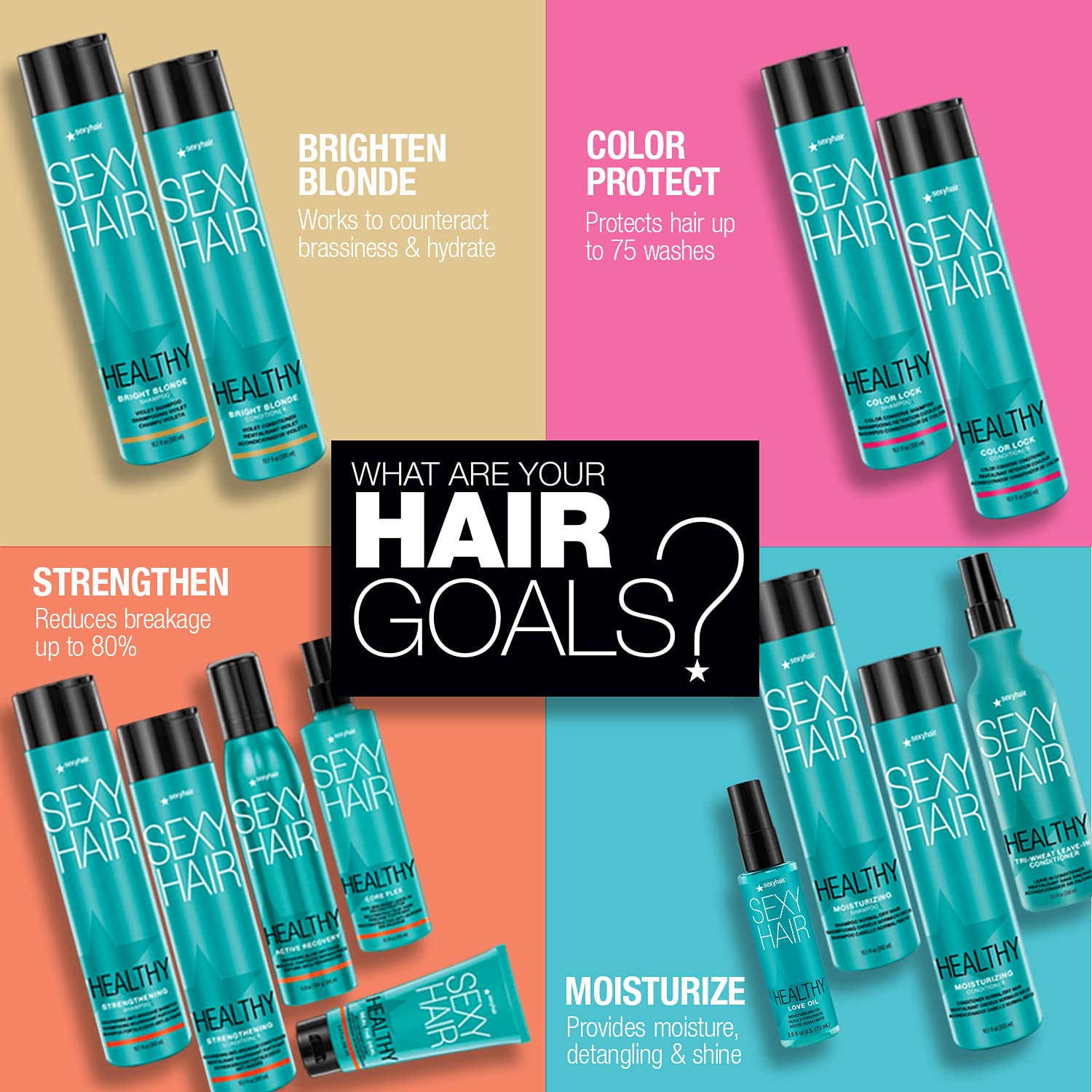 Sexyhair Healthy Strengthening Anti-Breakage Shampoo, 33.8 Oz | Helps Provide Stength And Flexibility To Damaged Hair | Sls And