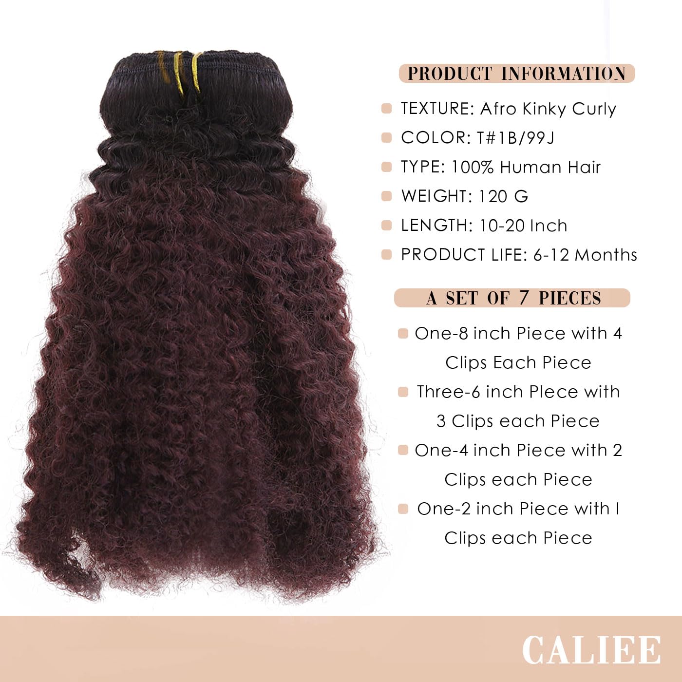 Caliee Virgin Hair Afro Kinky Curly Clip Ins Human Hair Extension Brazilian 4A And 4B Curly For African American Black Women Red