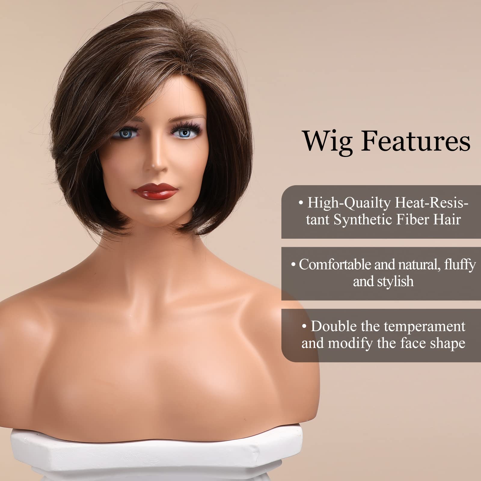 Haircube Brown Bob Wig Short Hair Wigs For Women Highlight Heat Resistant Fibre Synthetic Wig Natural Looking 10 Inch