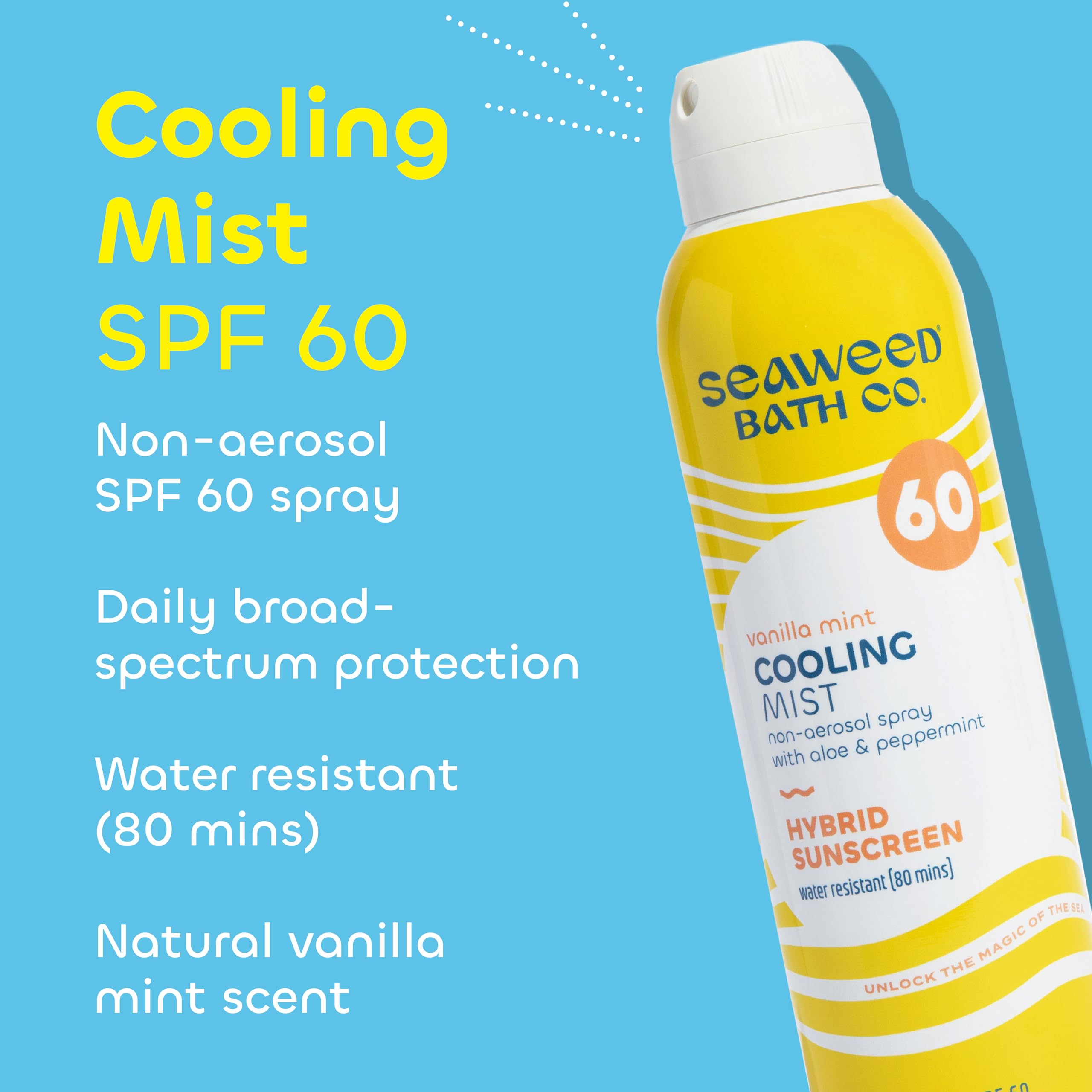 Seaweed Bath Co. Cooling Mist SPF 60 Sport Broad Spectrum Hybrid Sunscreen Spray, 6 Ounce (Pack of 2), Sustainably Harvested Sea