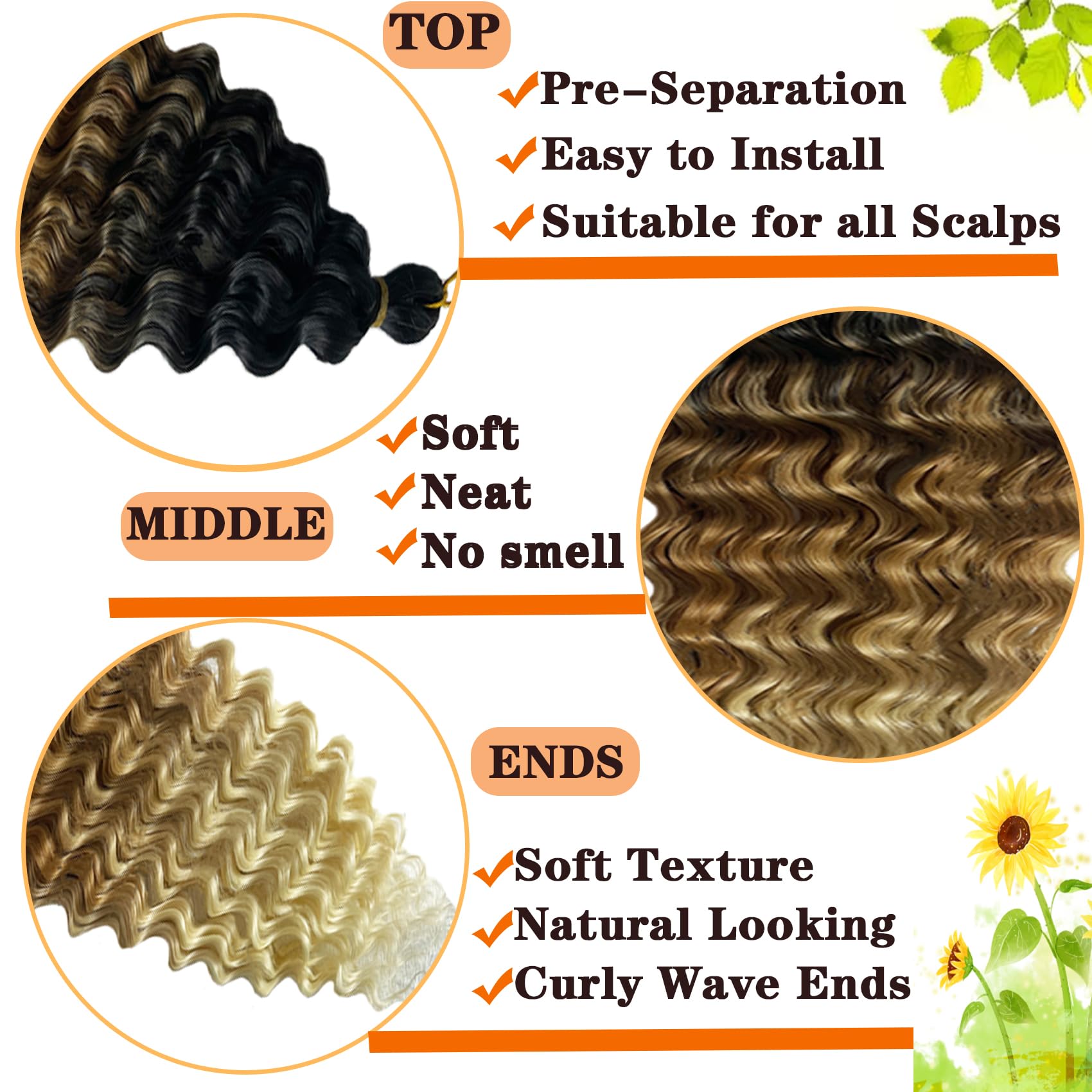 Paraglame Ombre Ocean Wave Crochet Hair 18 Inch Curly Braiding Hair Deep Wave Braiding Hair For Bohemian Knotless Braids Water W