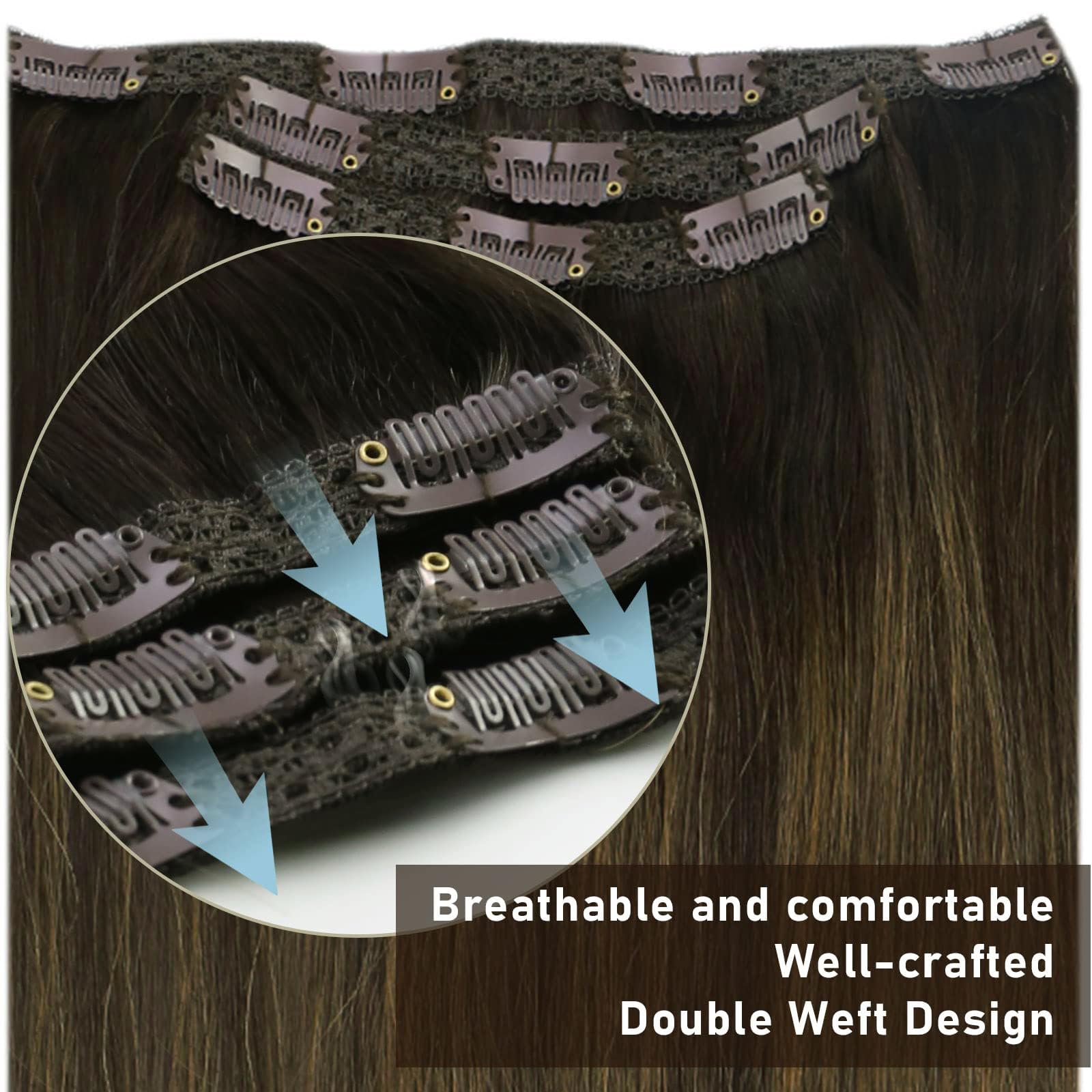 Sunny Straight Clip In Hair Extensions Real Human Hair 3Pcs Lace Clip In Human Hair Extensions Dark Brown Mix Medium Brown Balay