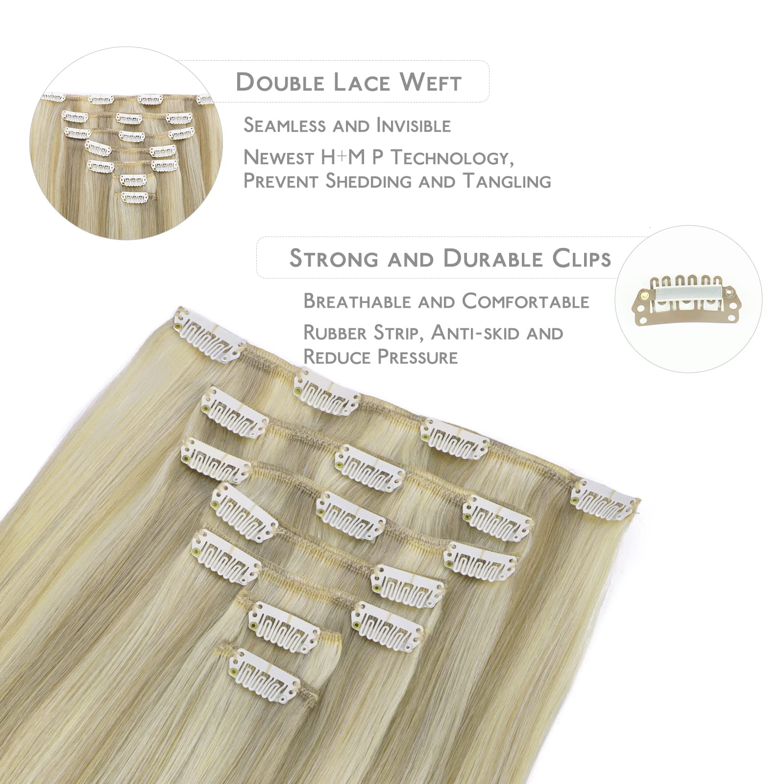 Wennalife Clip In Hair Extensions, 14 Inch 120G 7Pcs Ash Blonde Highlighted Platinum Blonde Hair Extensions Clip In Human Hair R