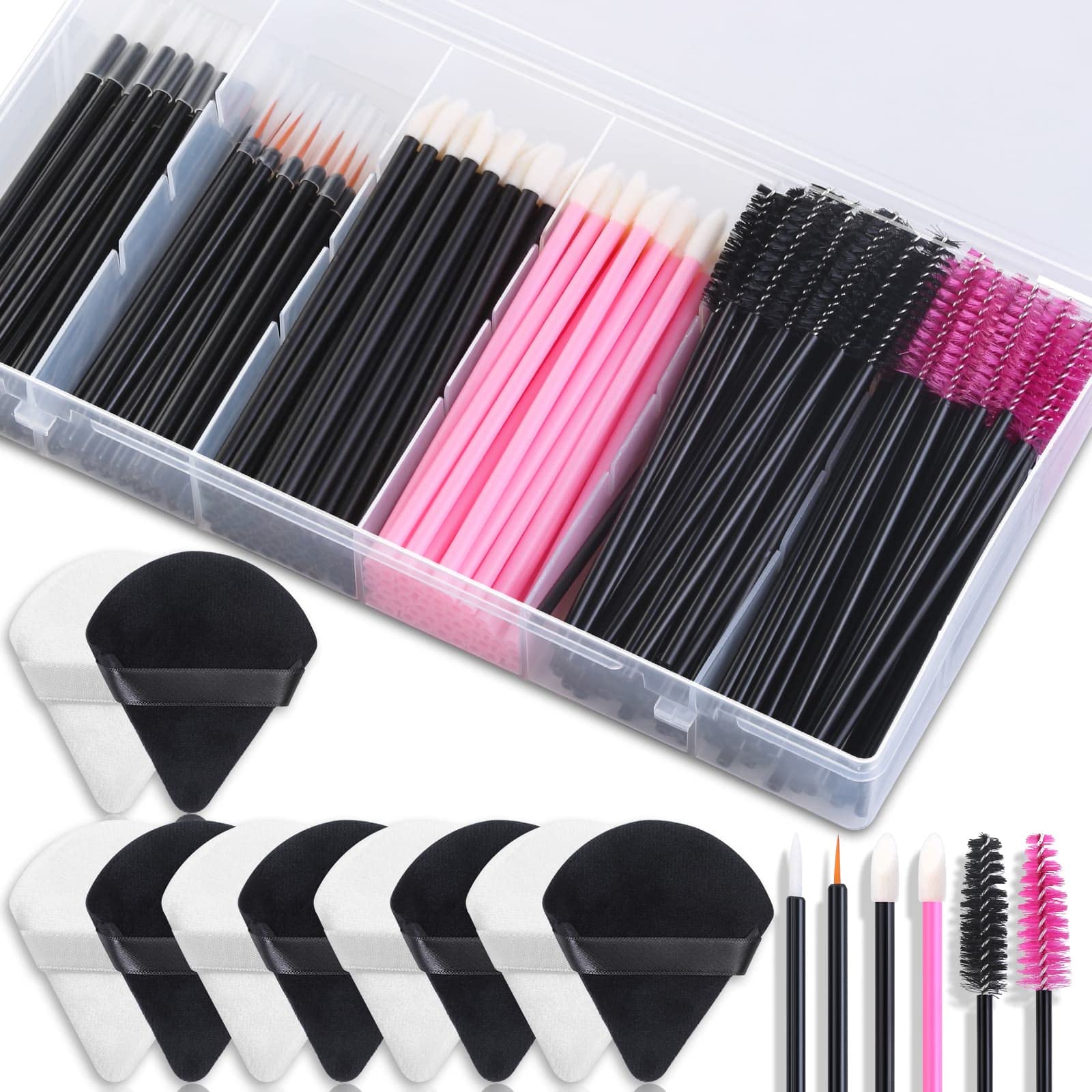 Disposable Makeup Accessories with Makeup Applicators Triangle Makeup Puffs, Mascara wands, Disposable Lip Applicators, liner Br